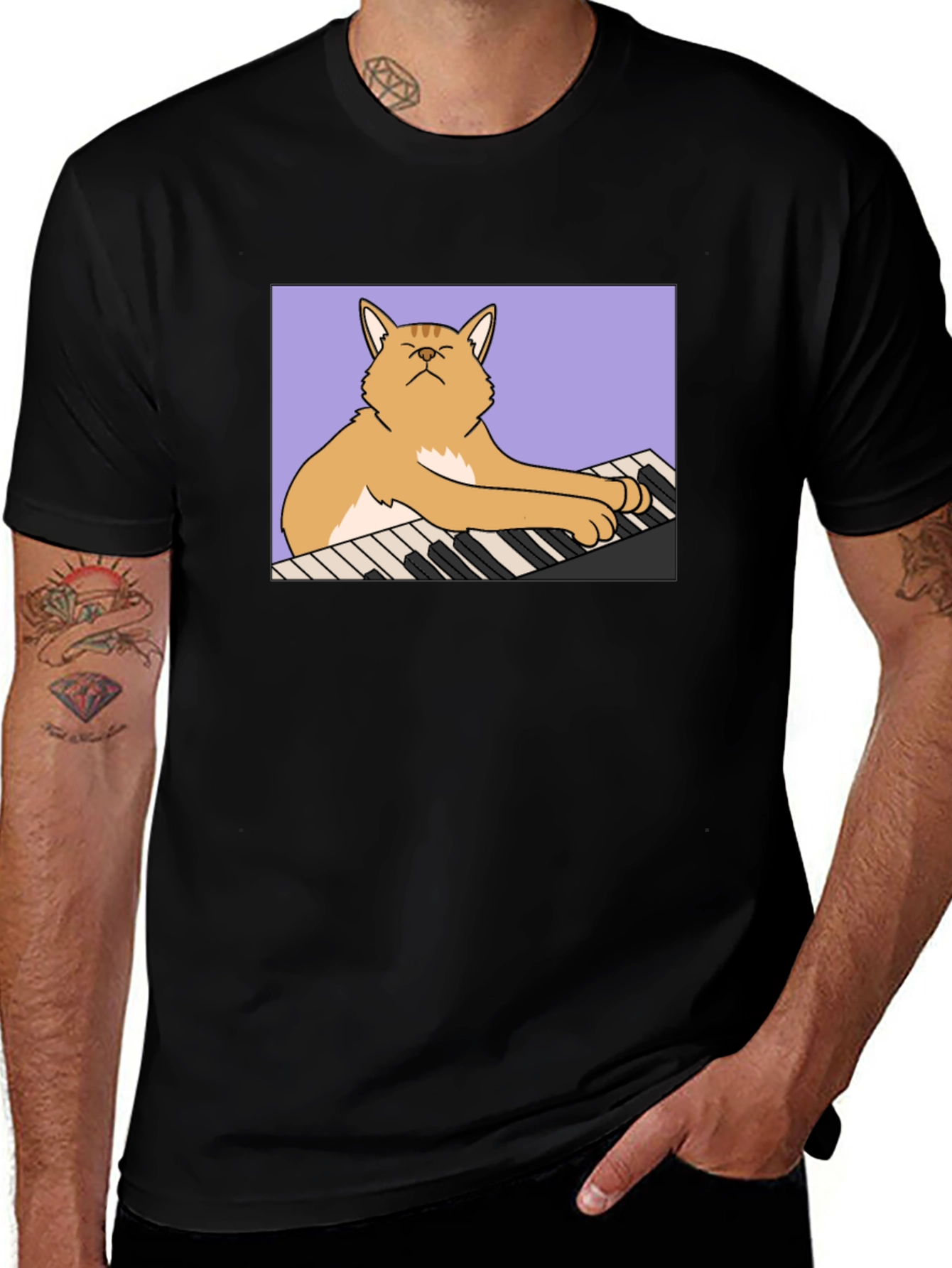 Cat Playing Piano Graphic T-Shirt