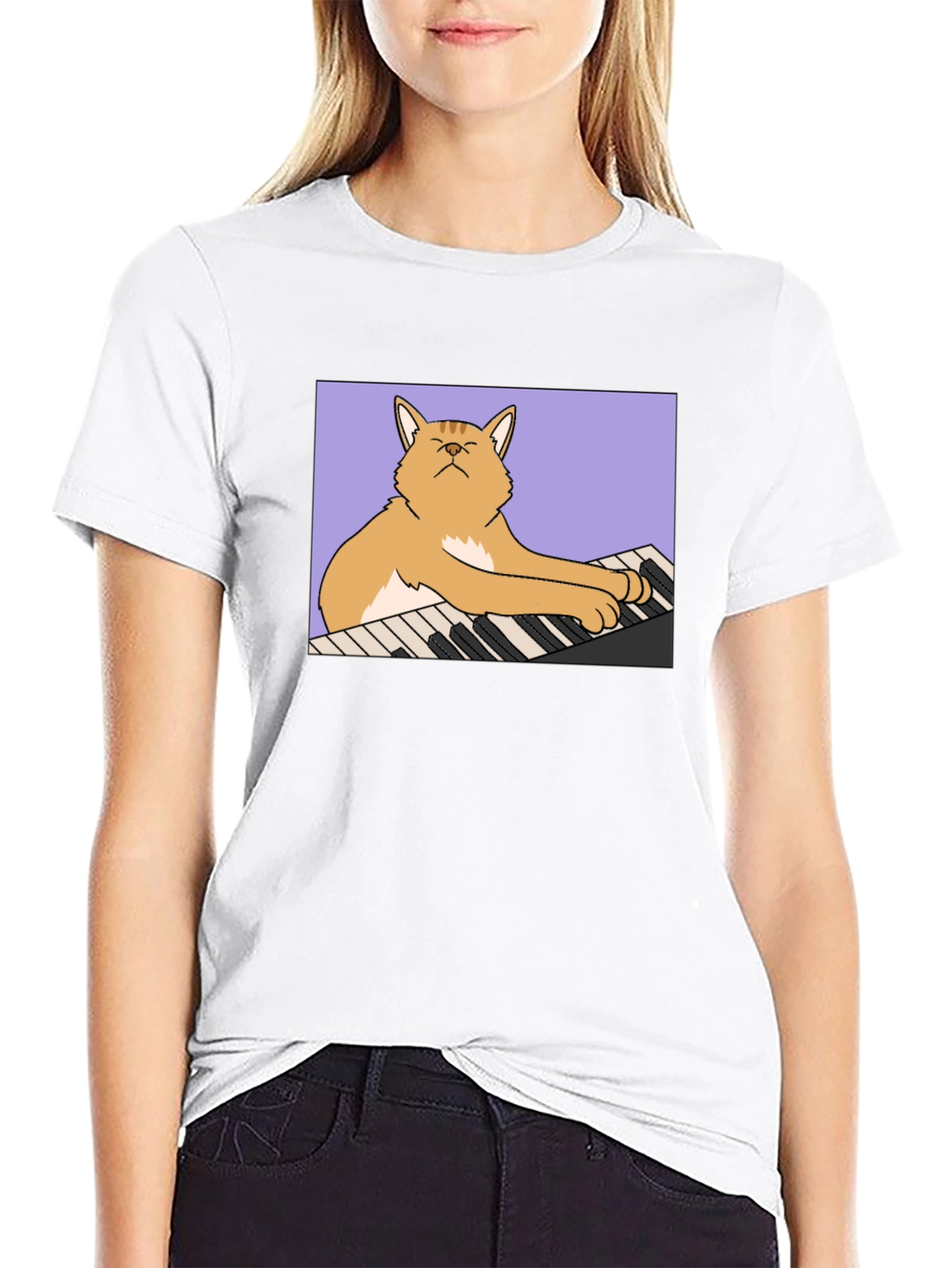 Cat Playing Piano Graphic T-Shirt