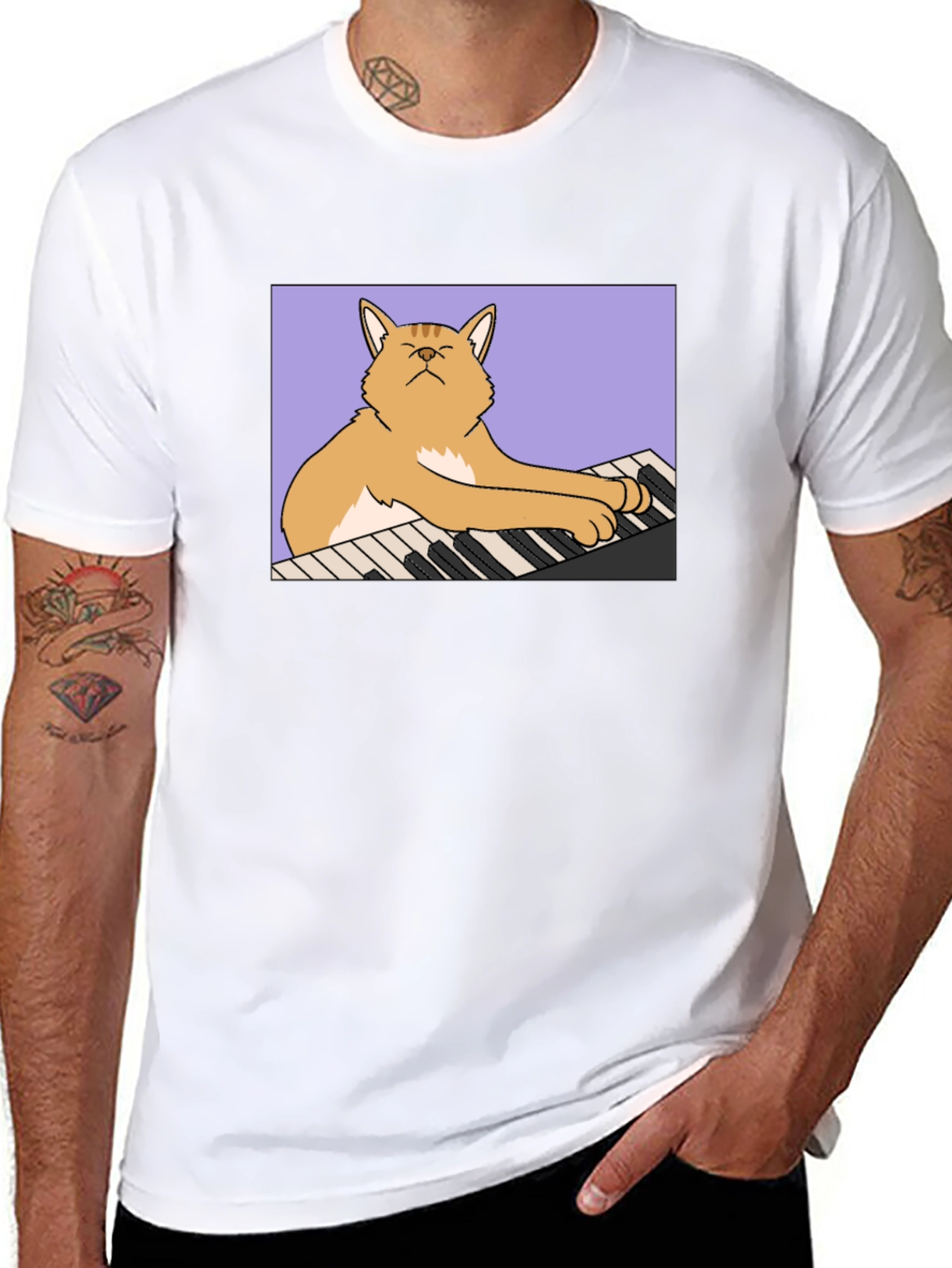 Cat Playing Piano Graphic T-Shirt