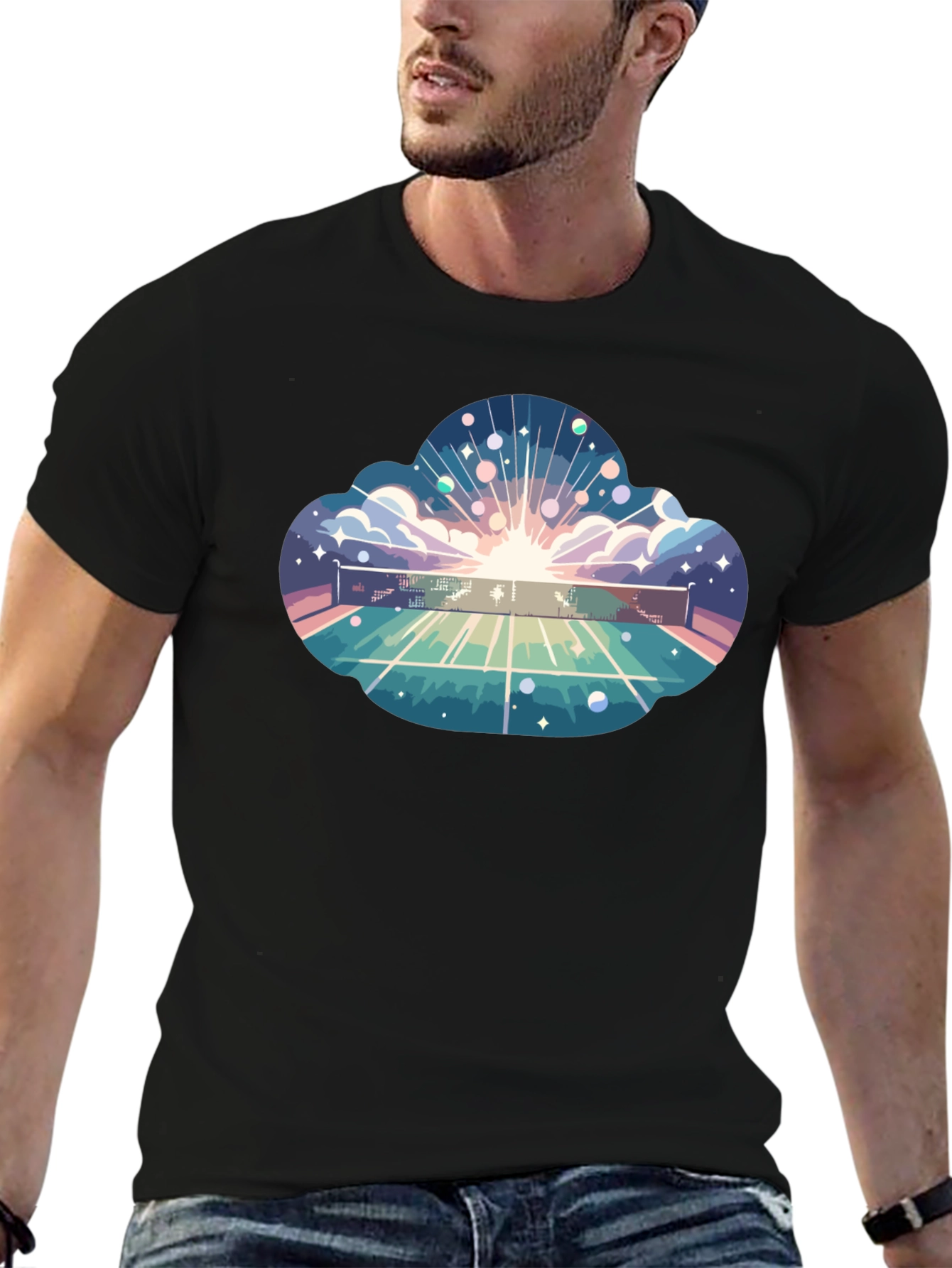 Cosmic Tennis Court Black T-Shirt