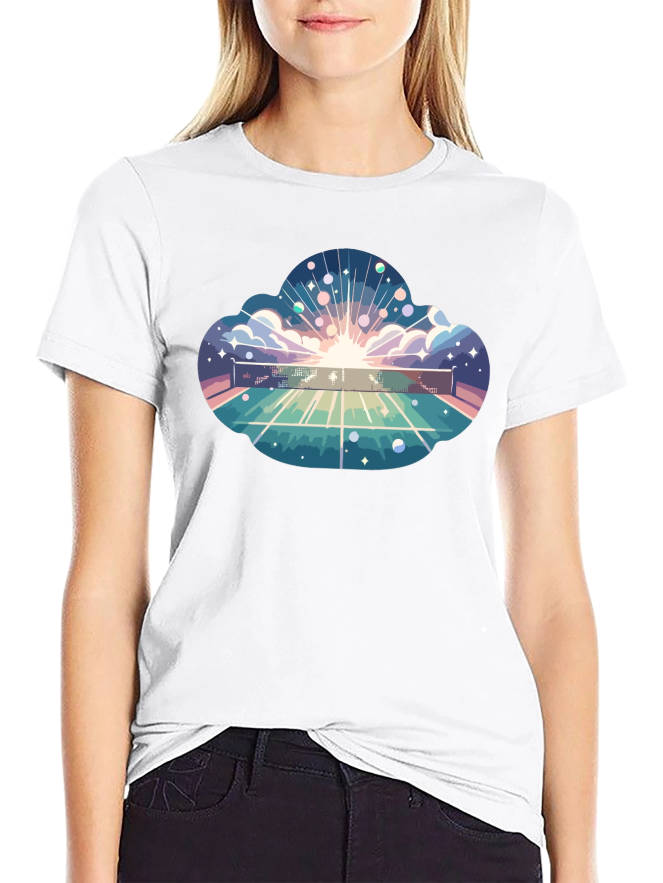 Cosmic Tennis Court Black T-Shirt