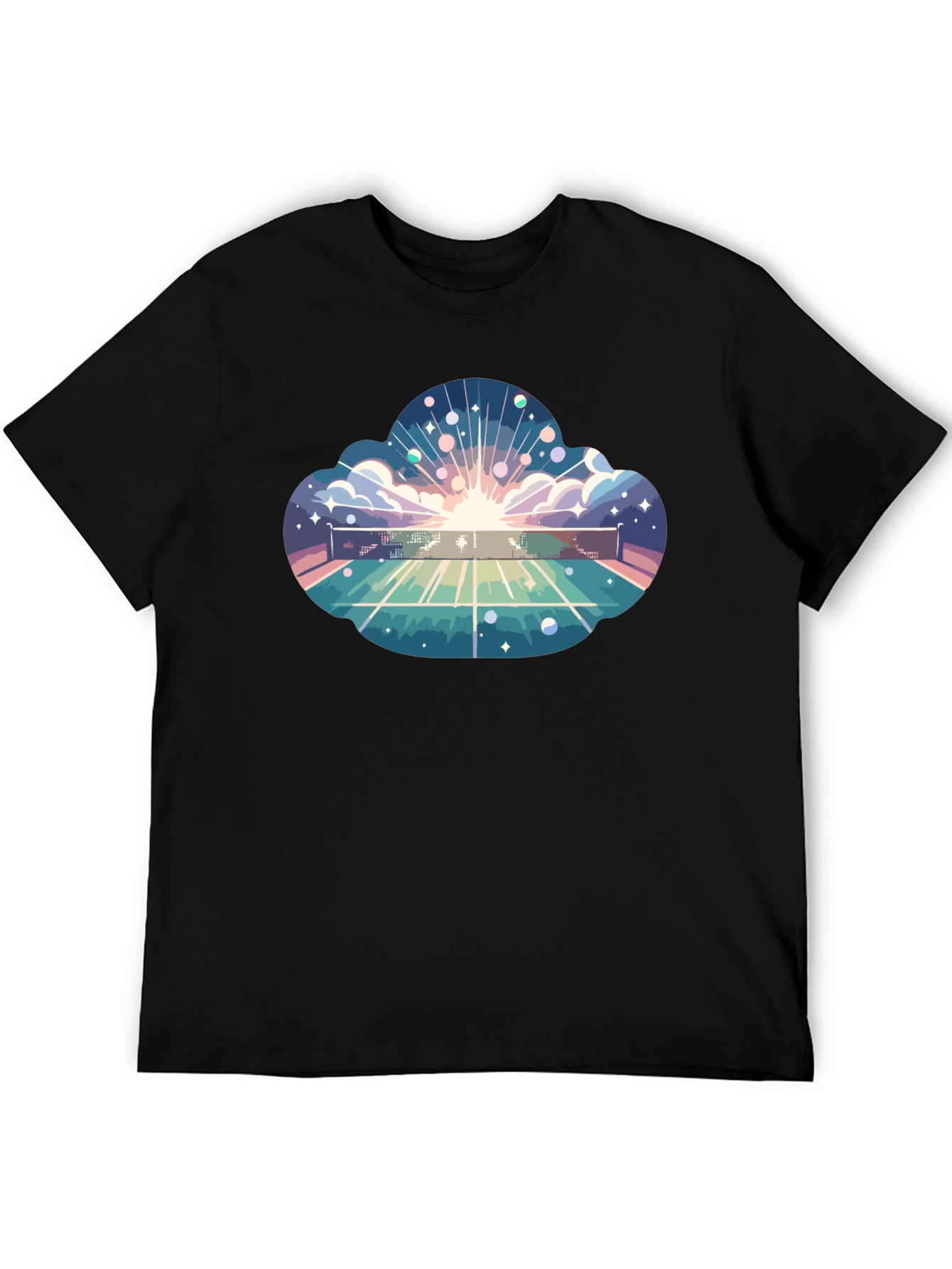 Cosmic Tennis Court Black T-Shirt