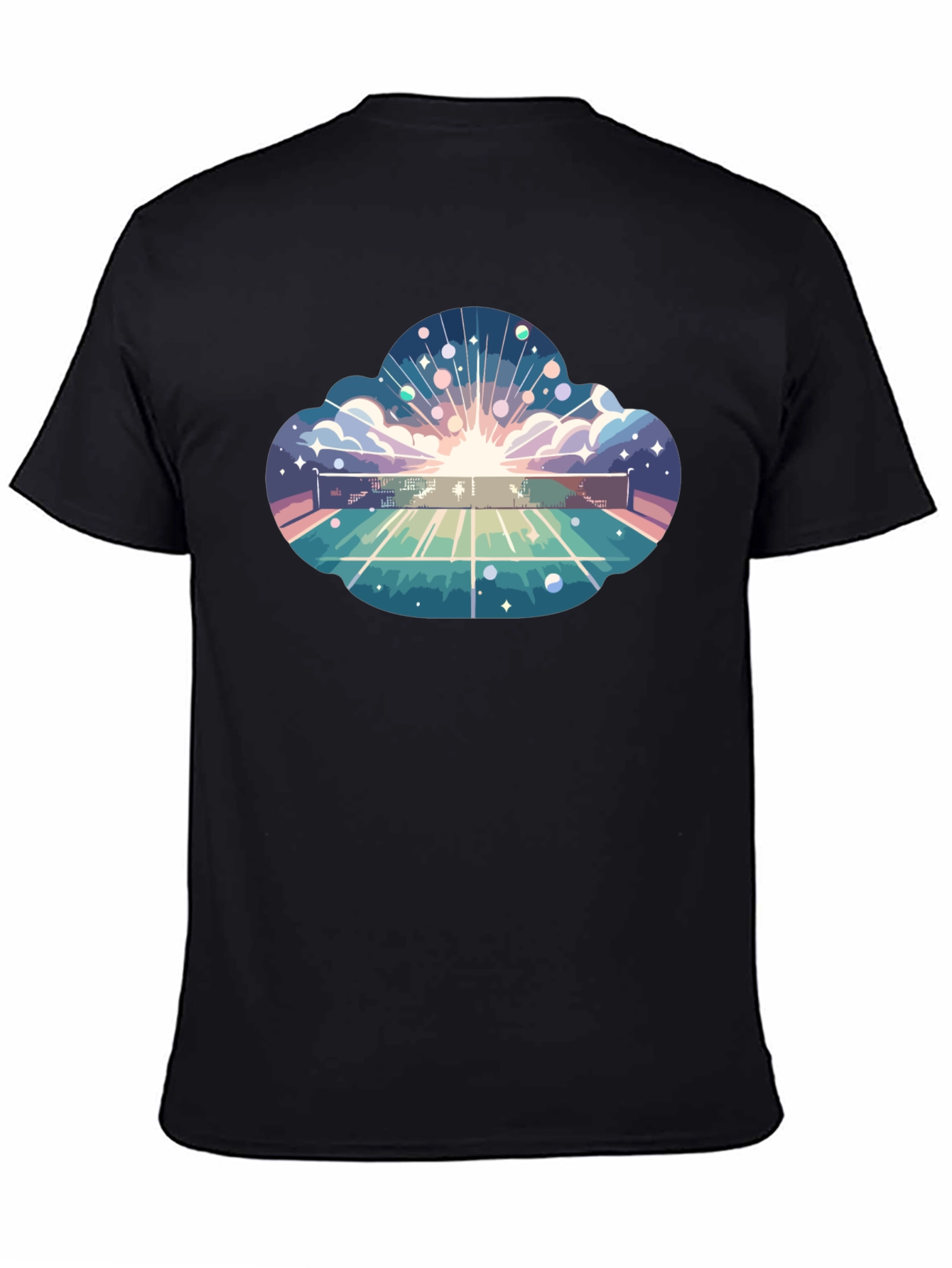 Cosmic Tennis Court Black T-Shirt