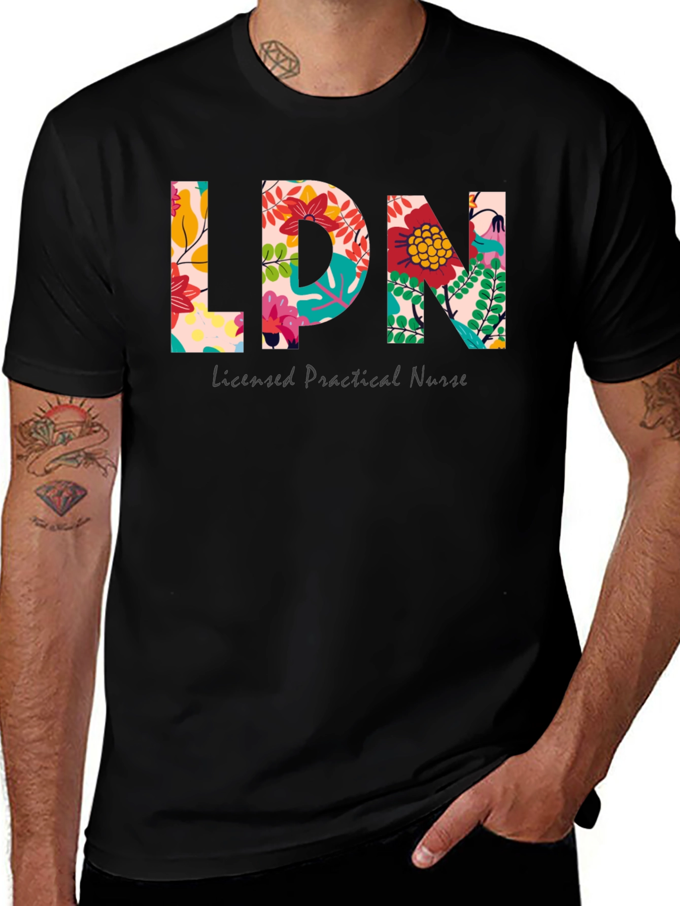 Floral LPN T-Shirt - Licensed Practical Nurse Tee