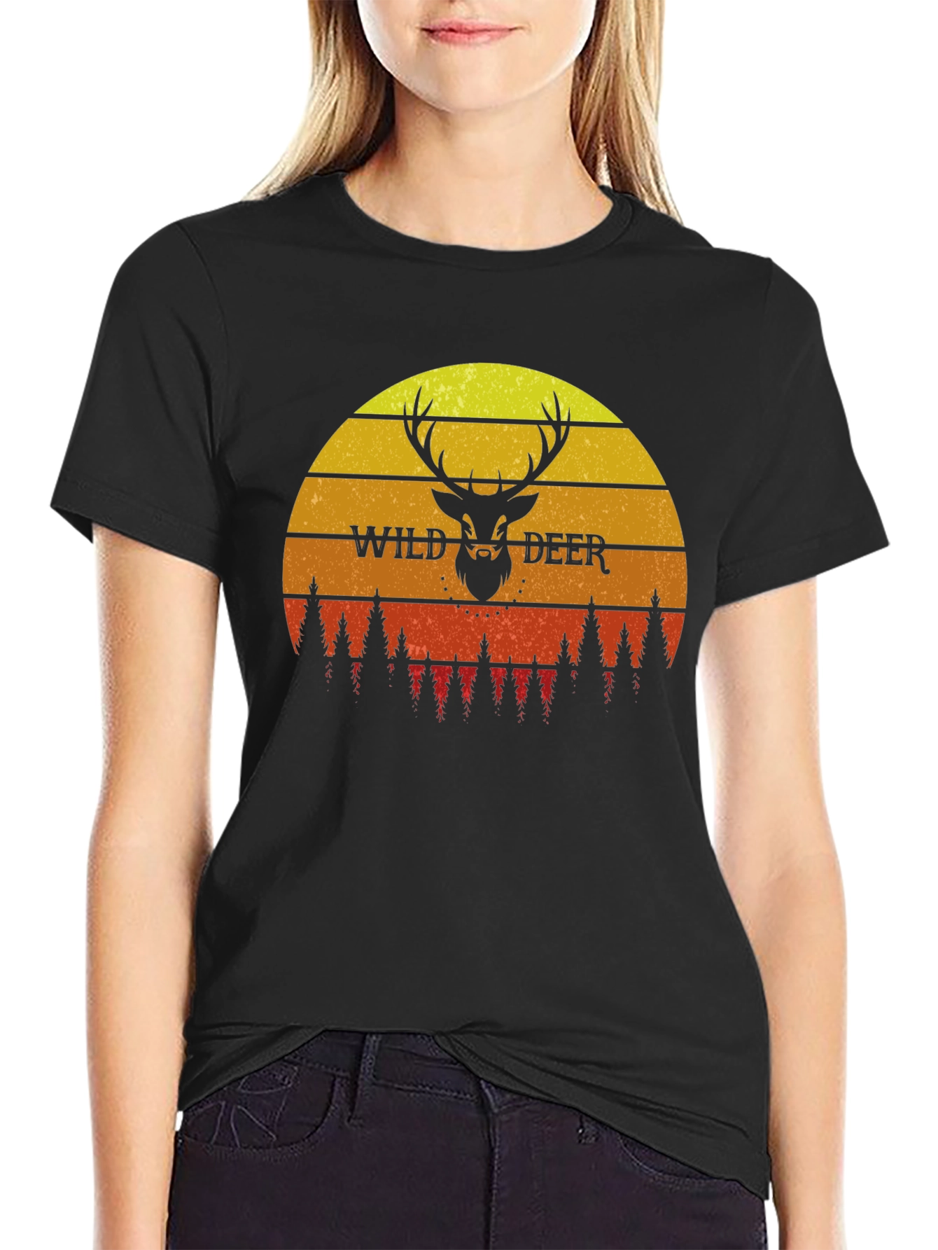 Wild Deer Sunset Graphic T-Shirt - Nature Lover Tee