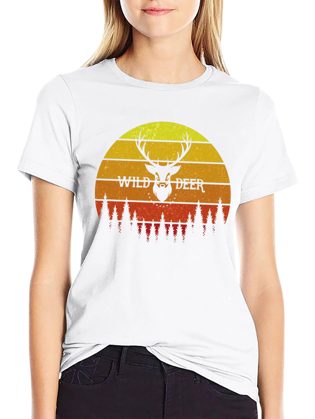Wild Deer Sunset Graphic T-Shirt - Nature Lover Tee