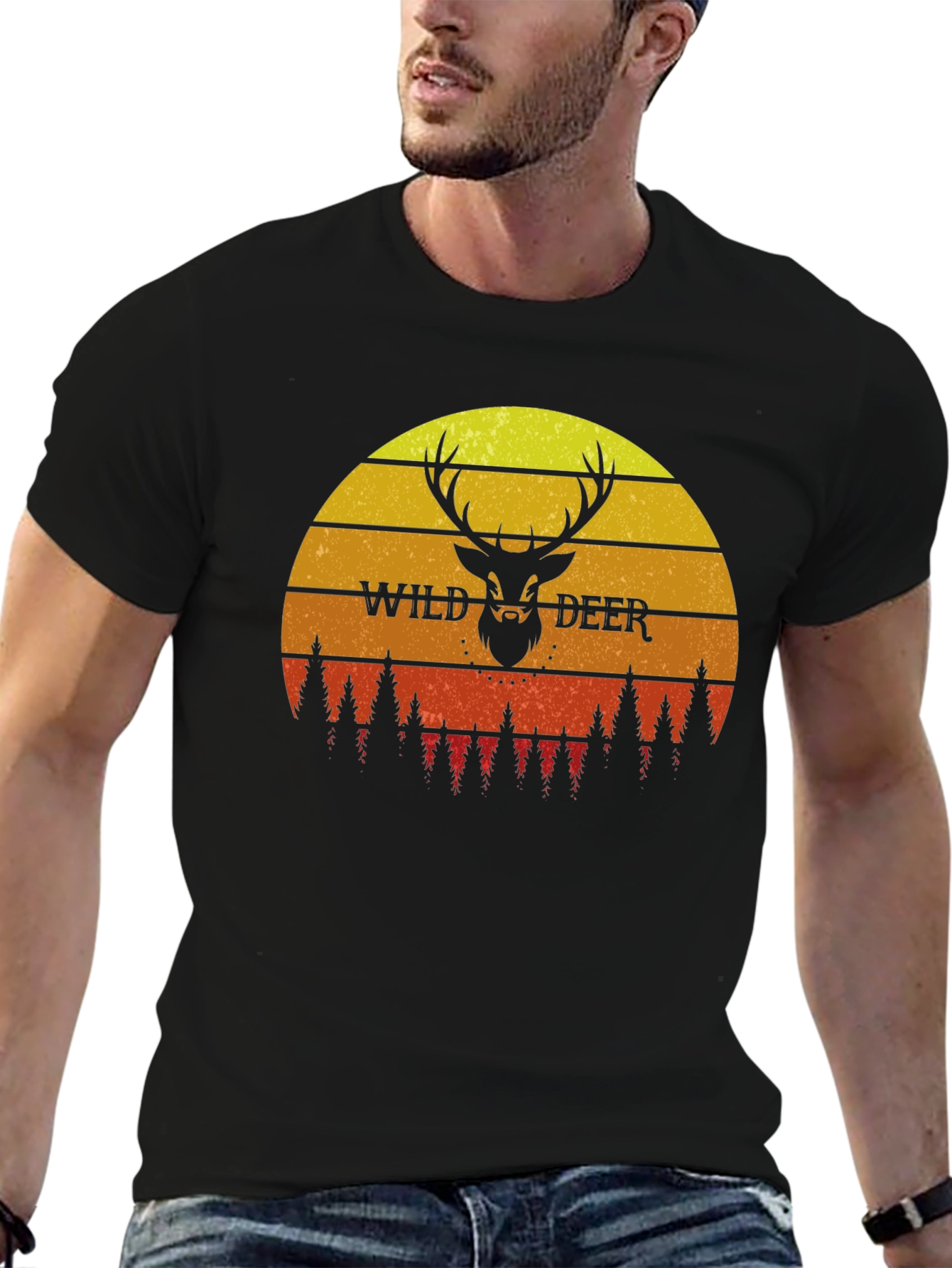 Wild Deer Sunset Graphic T-Shirt - Nature Lover Tee