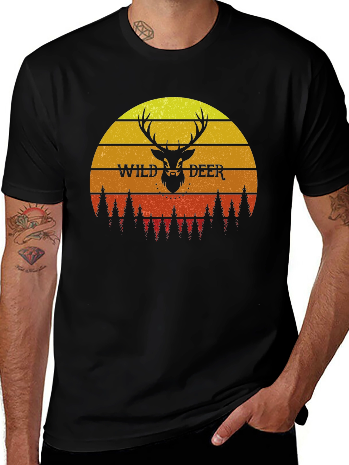 Wild Deer Sunset Graphic T-Shirt - Nature Lover Tee