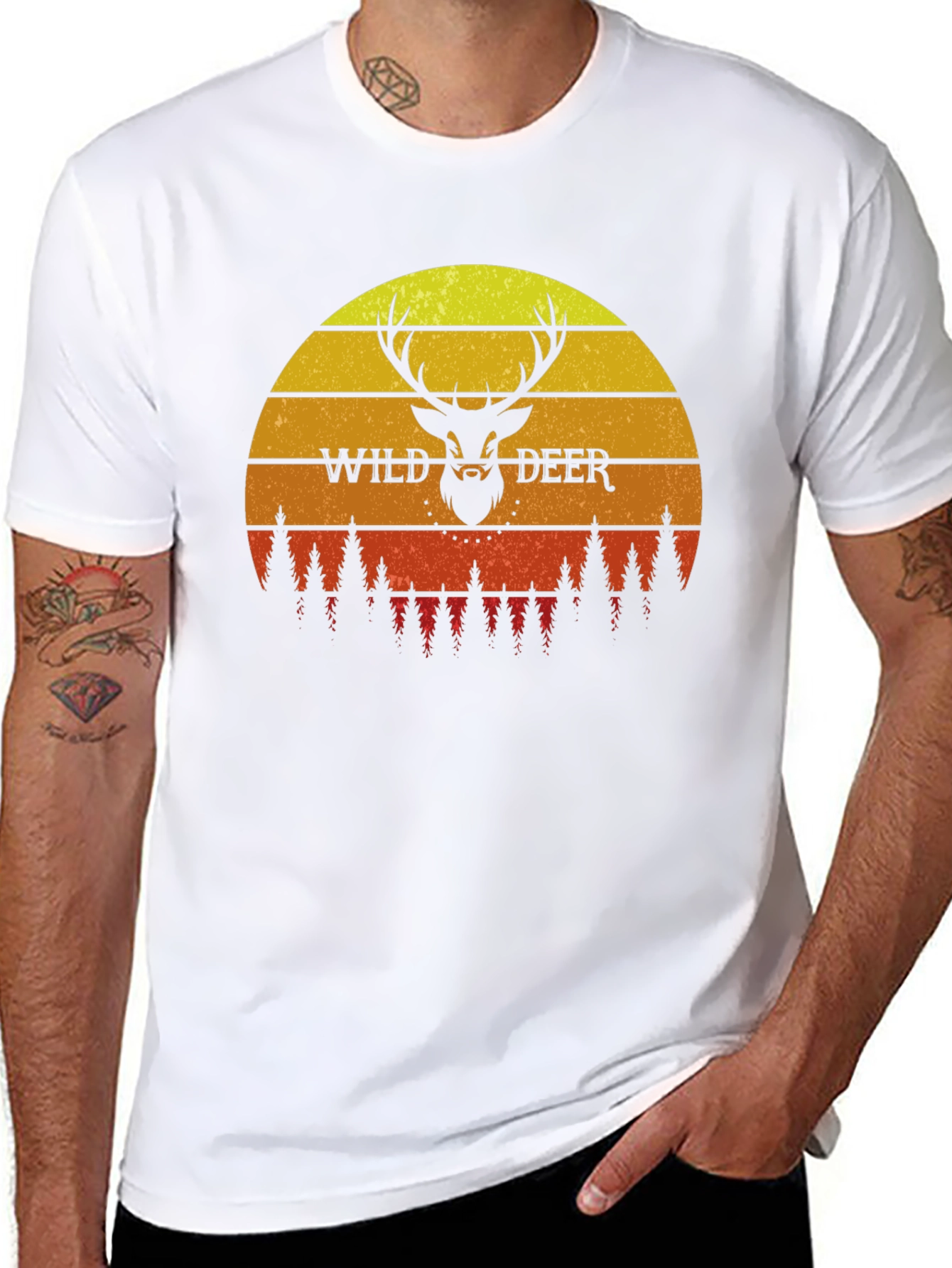 Wild Deer Sunset Graphic T-Shirt - Nature Lover Tee