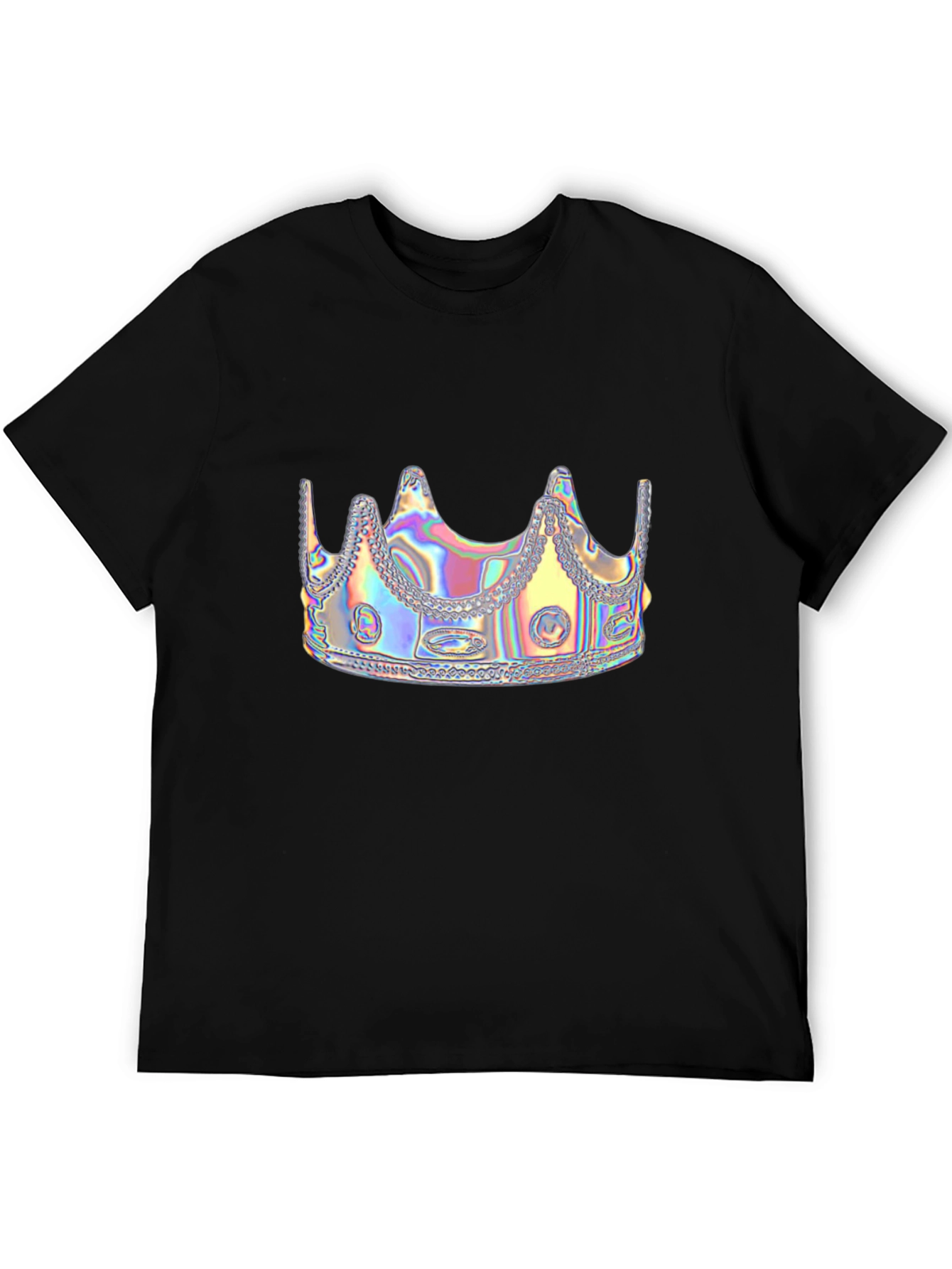 Holographic Crown Graphic Black Tee Shirt