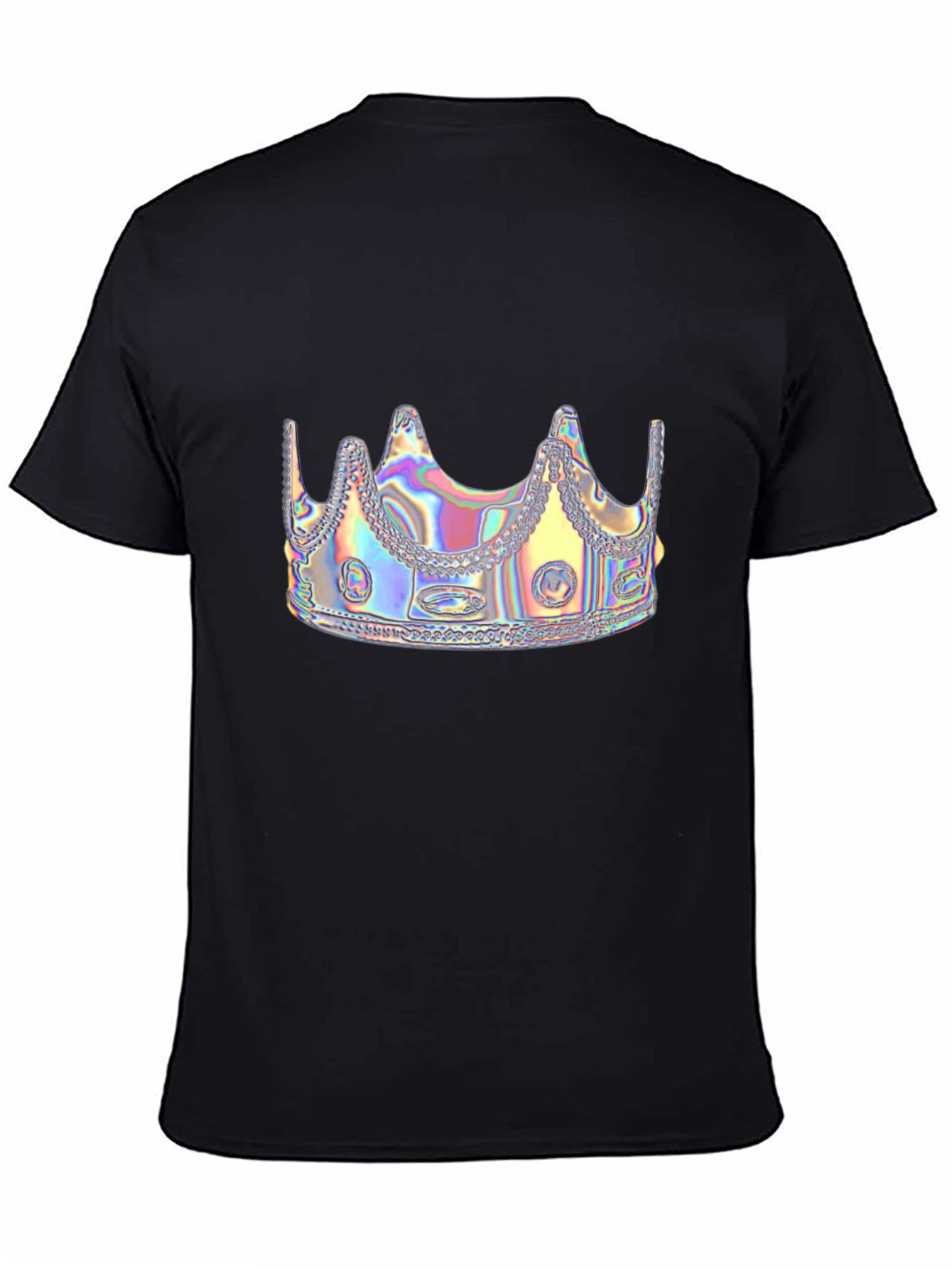 Holographic Crown Graphic Black Tee Shirt