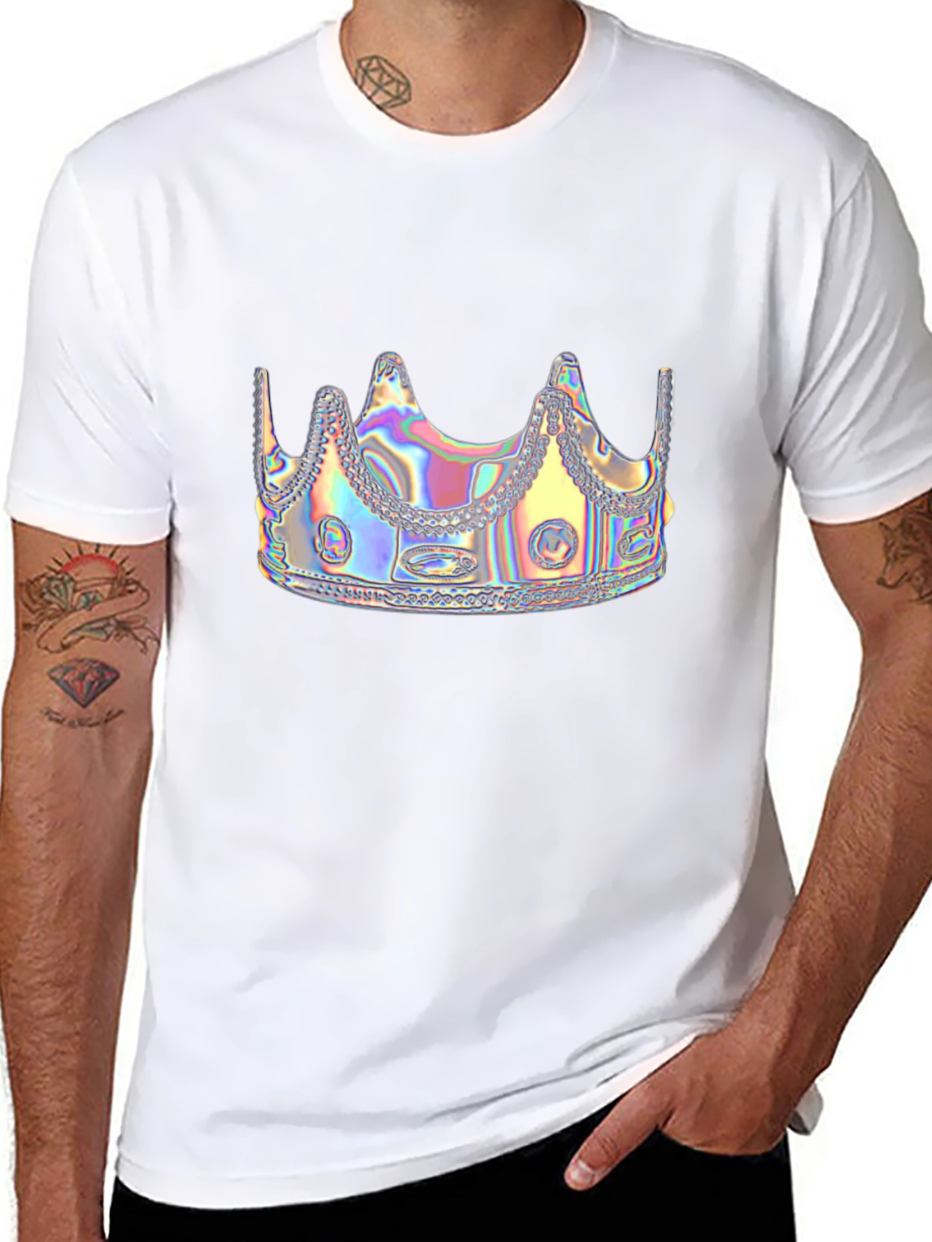 Holographic Crown Graphic Black Tee Shirt