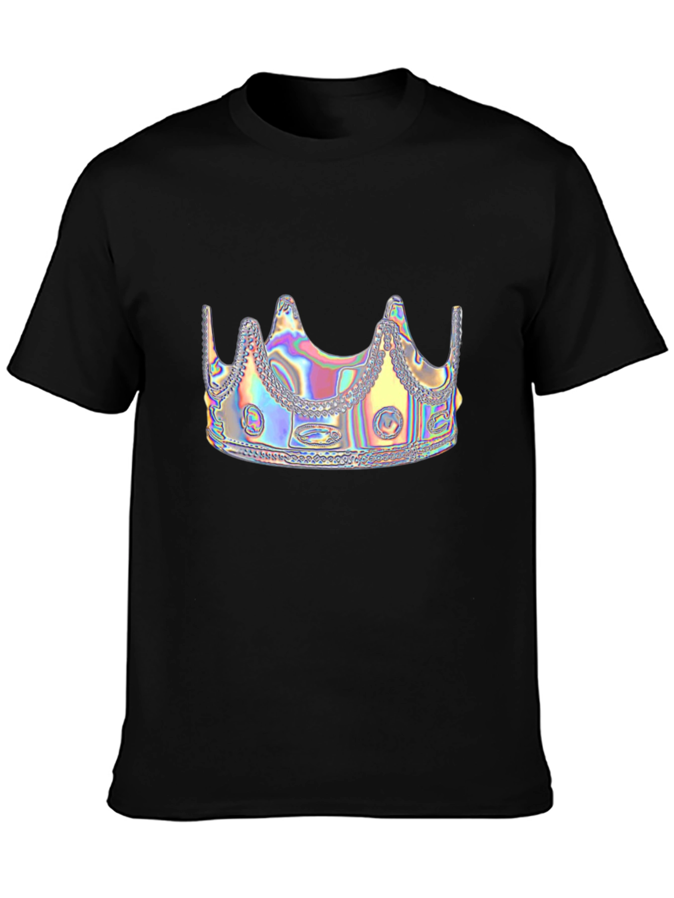 Holographic Crown Graphic Black Tee Shirt