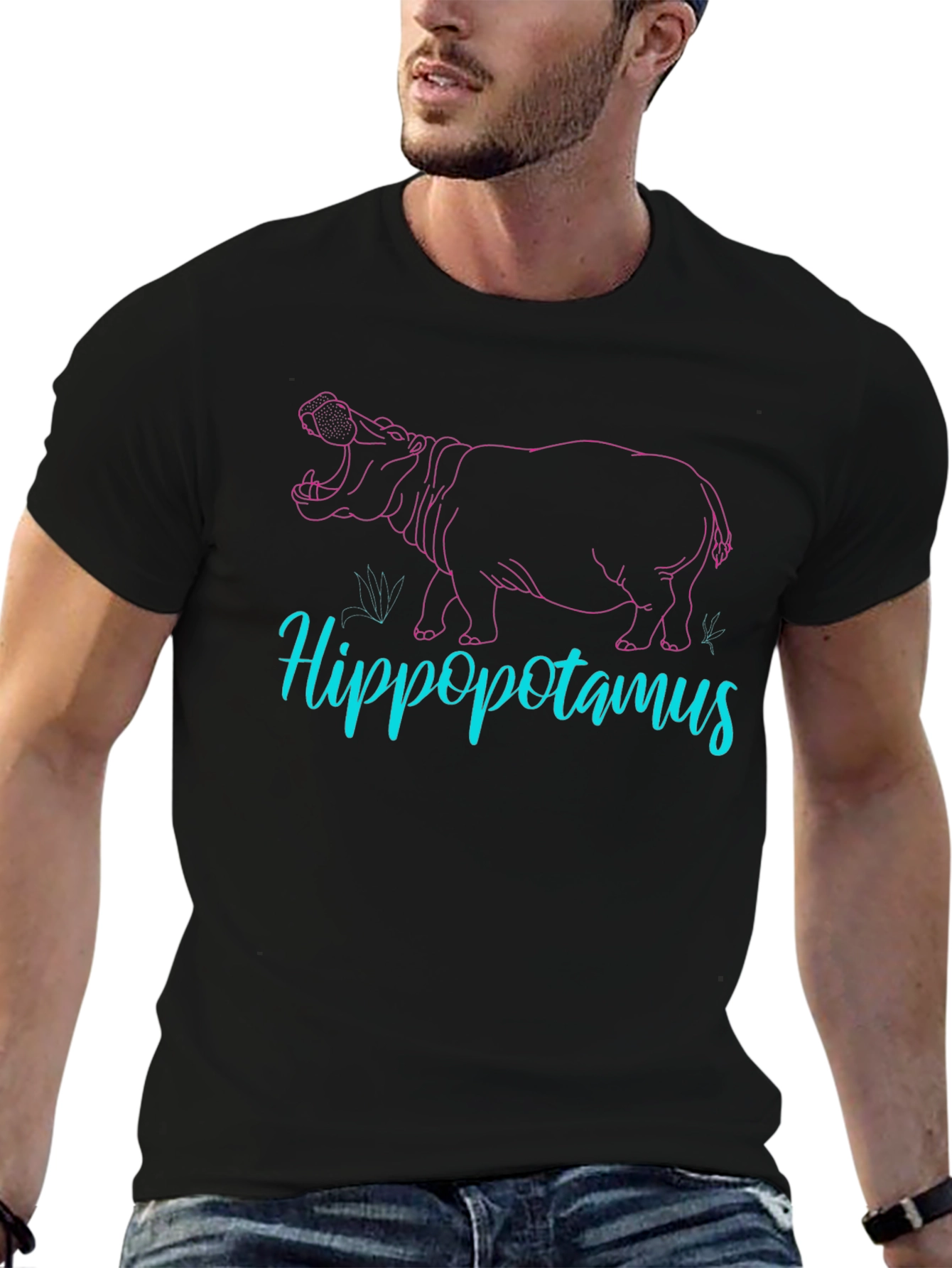 Hippo Graphic Tee - Cool Mens Black T-Shirt