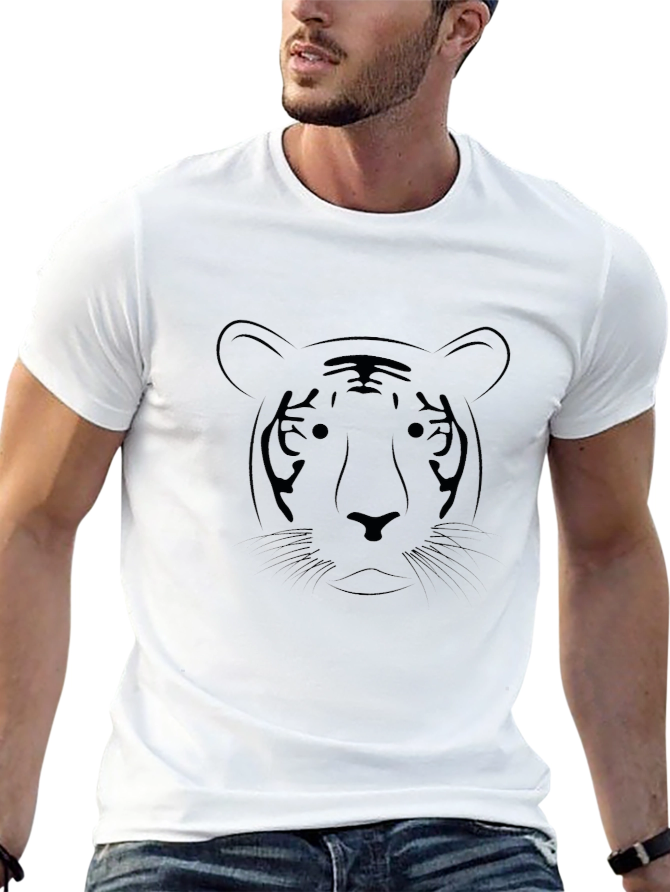 Black Tiger Face Graphic T-Shirt