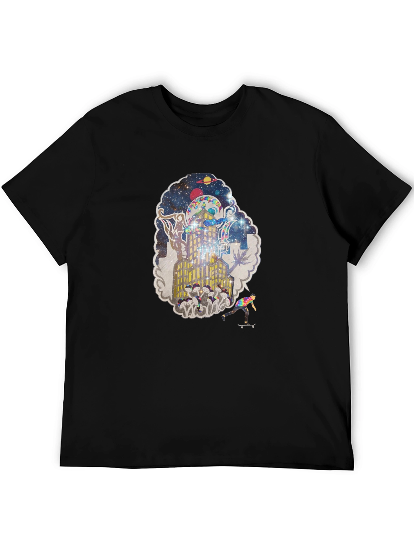 Surreal Skater Graphic Tee - Black Cotton Blend