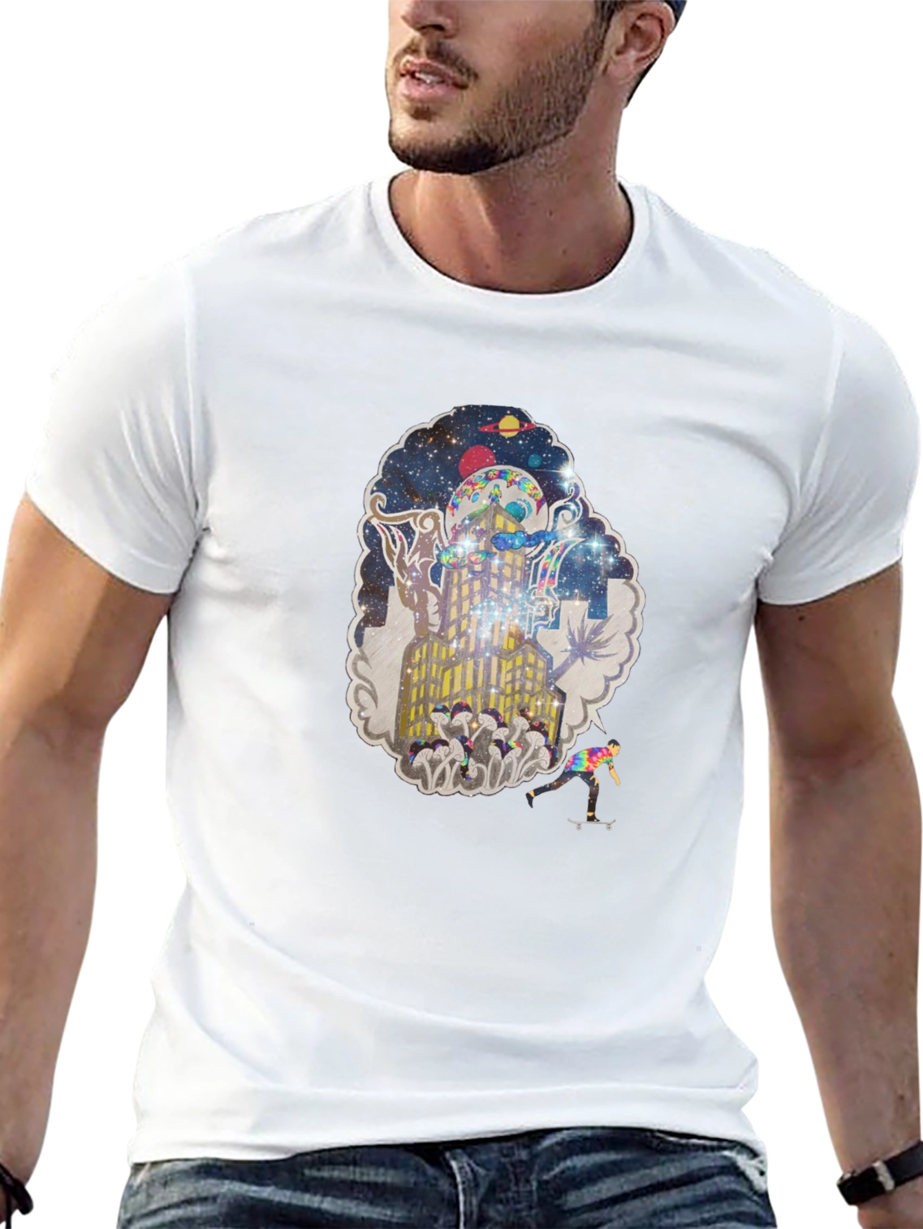 Surreal Skater Graphic Tee - Black Cotton Blend