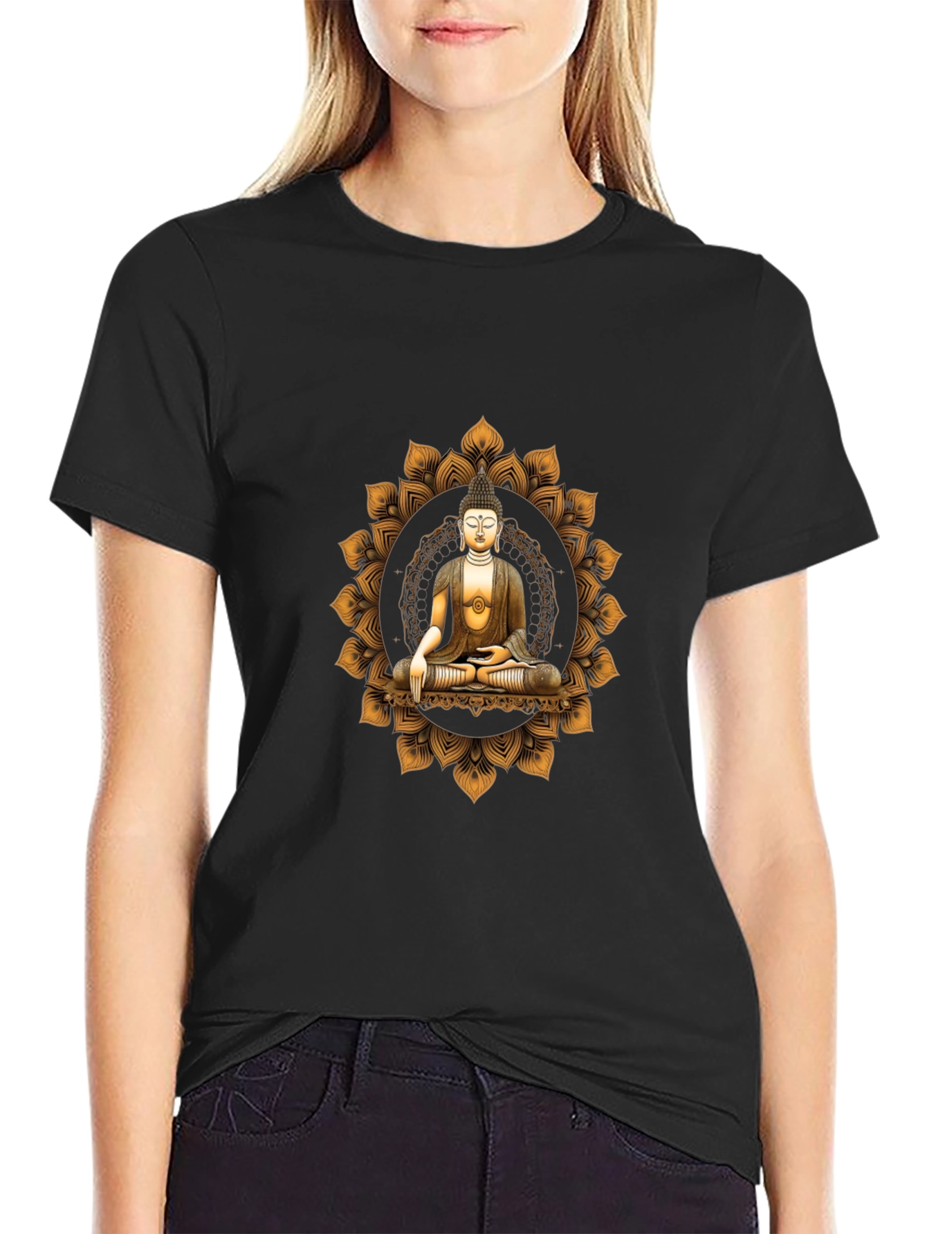 Buddha Mandala Graphic Tee - Black Cotton Comfort