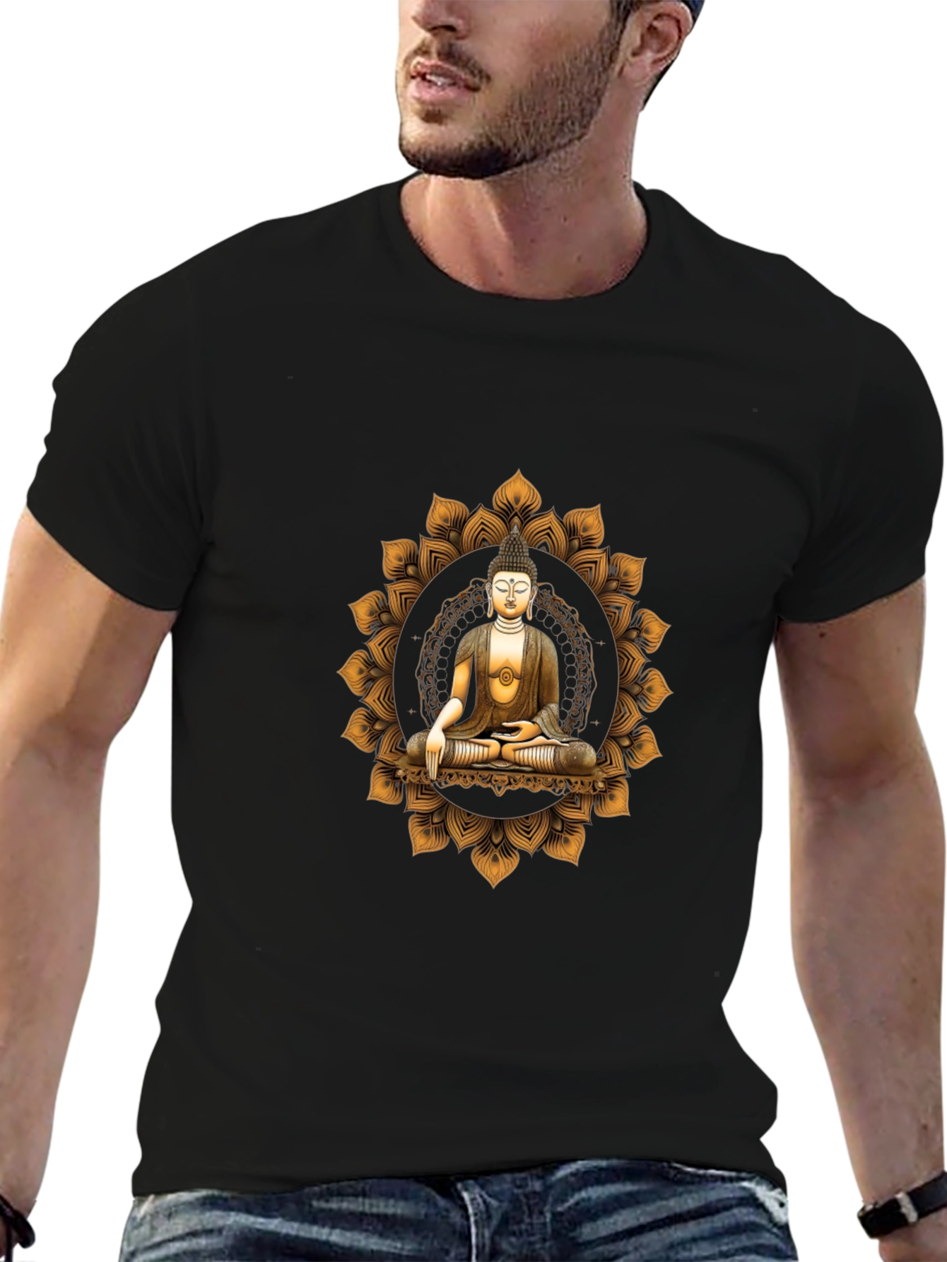Buddha Mandala Graphic Tee - Black Cotton Comfort