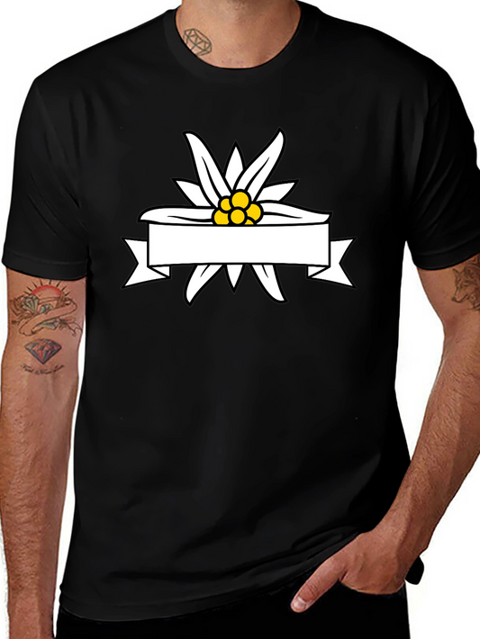 Edelweiss Flower Ribbon Graphic Tee - Stylish Black T-Shirt