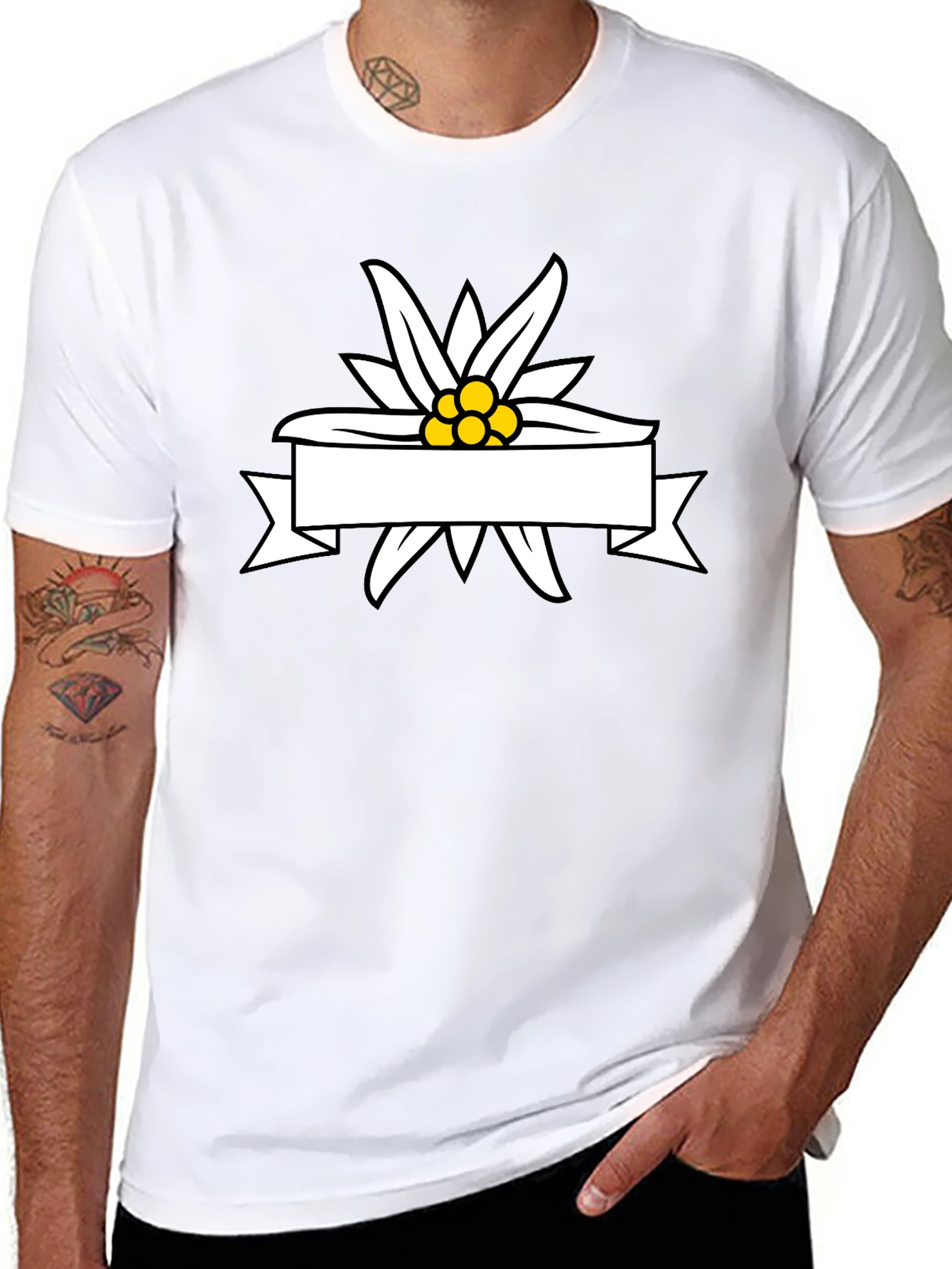 Edelweiss Flower Ribbon Graphic Tee - Stylish Black T-Shirt