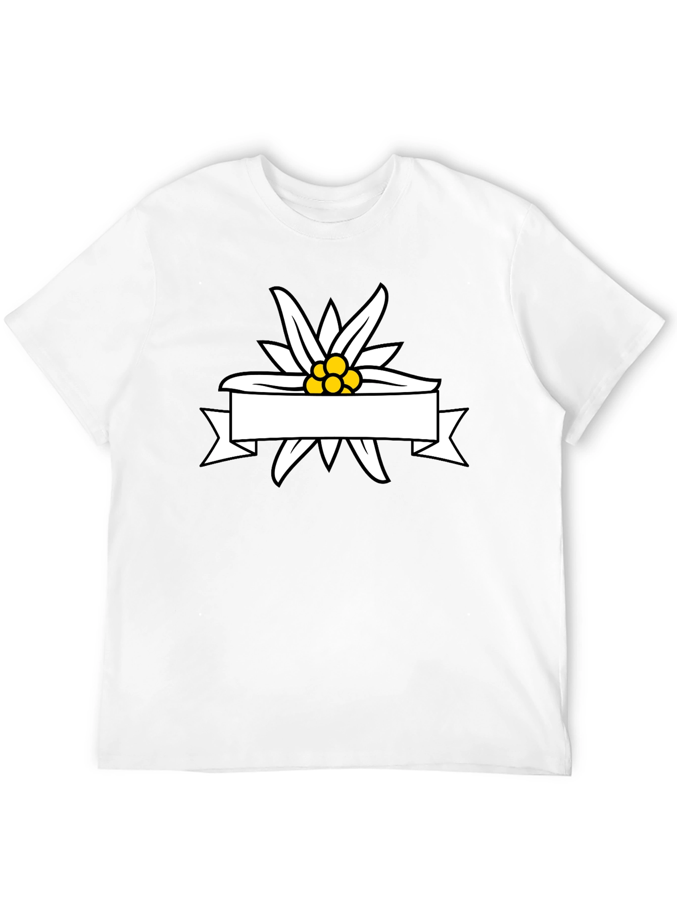 Edelweiss Flower Ribbon Graphic Tee - Stylish Black T-Shirt
