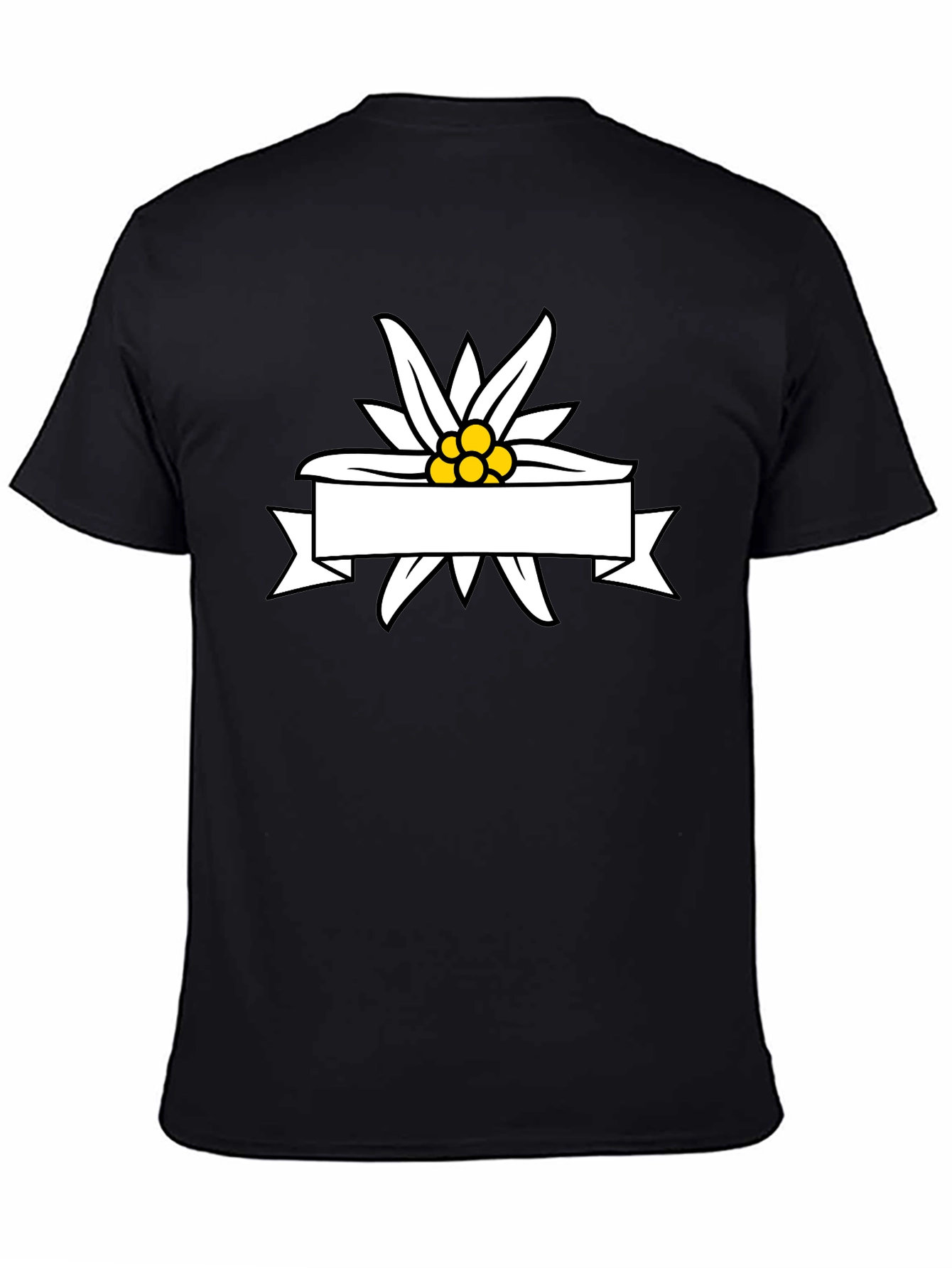 Edelweiss Flower Ribbon Graphic Tee - Stylish Black T-Shirt