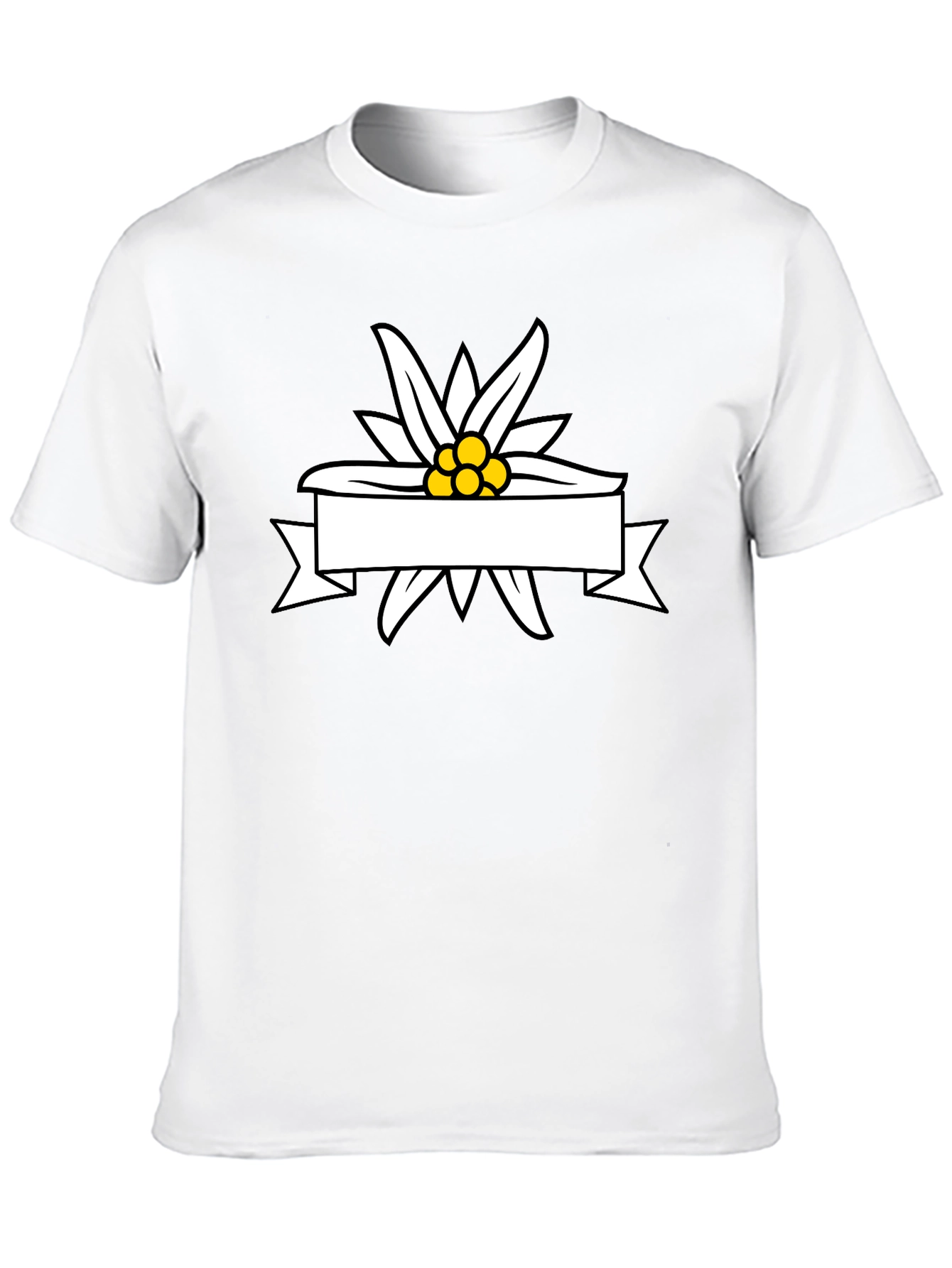 Edelweiss Flower Ribbon Graphic Tee - Stylish Black T-Shirt