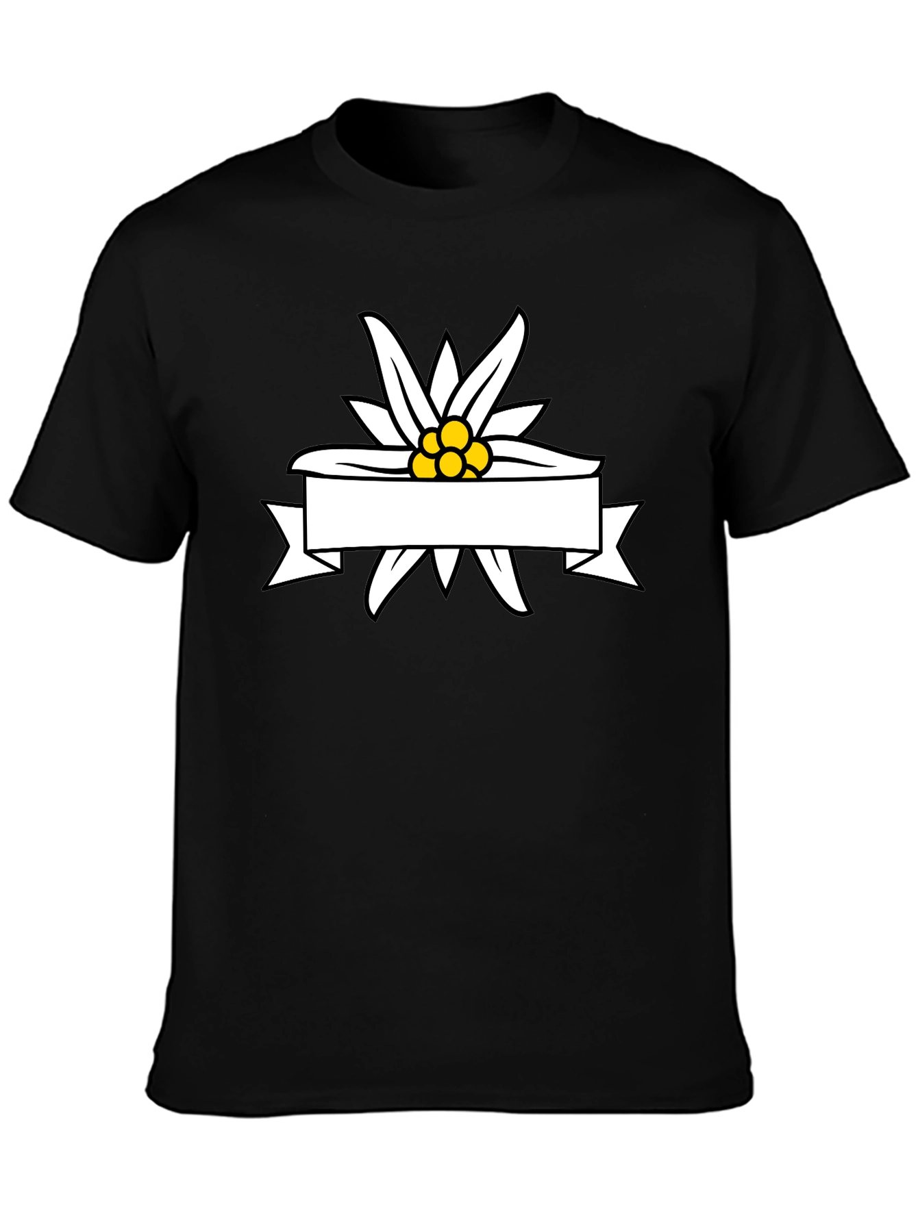 Edelweiss Flower Ribbon Graphic Tee - Stylish Black T-Shirt