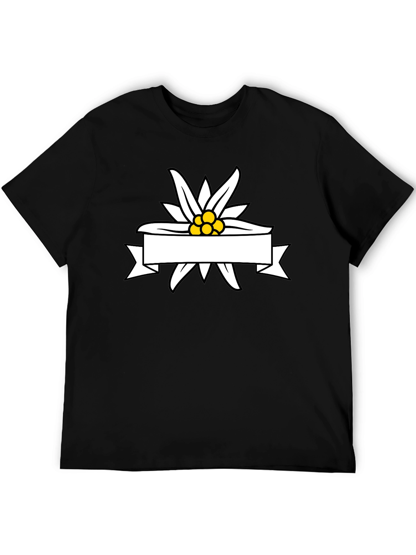 Edelweiss Flower Ribbon Graphic Tee - Stylish Black T-Shirt