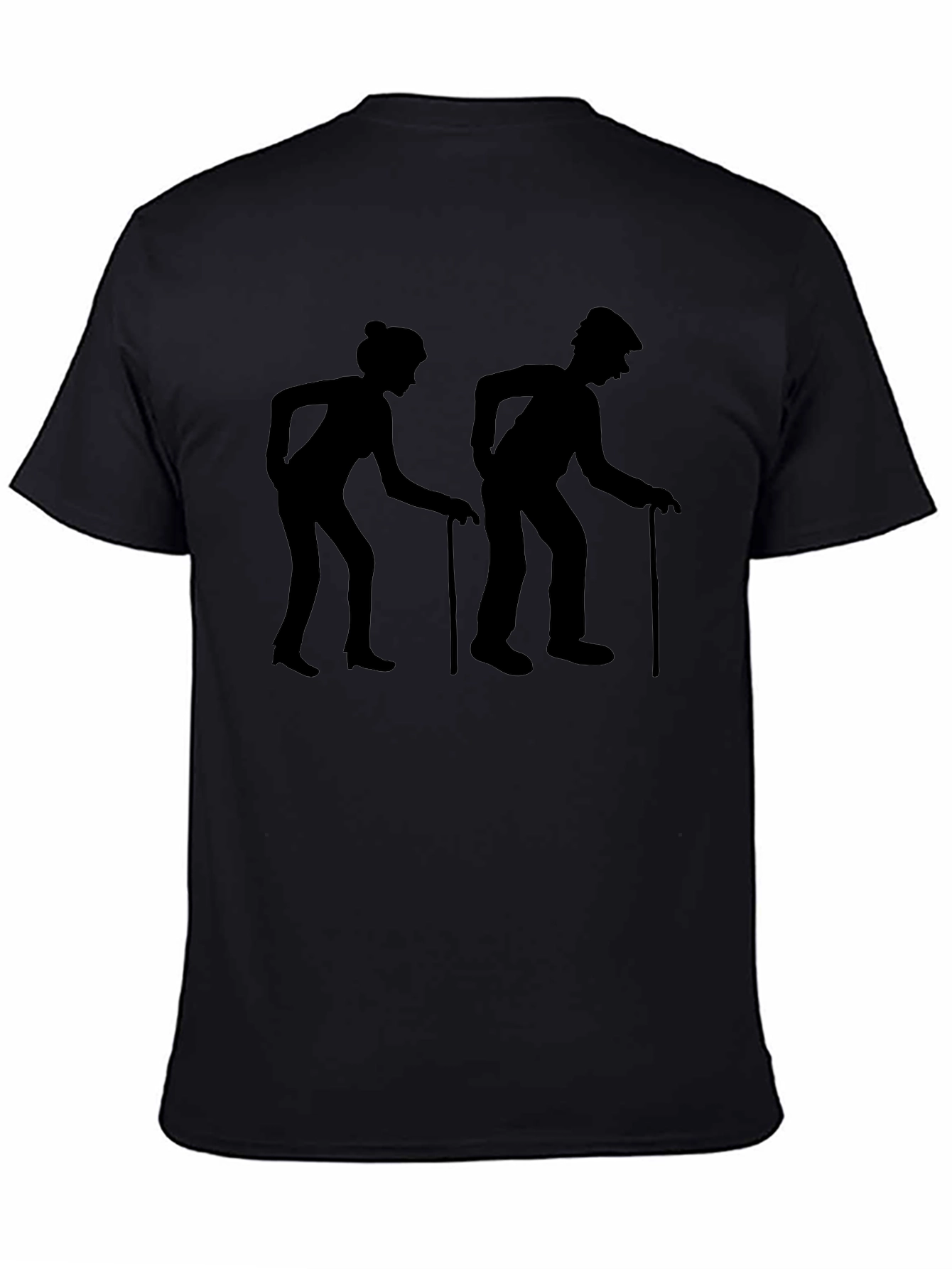 Old Couple Walking Stick Black Graphic T-Shirt