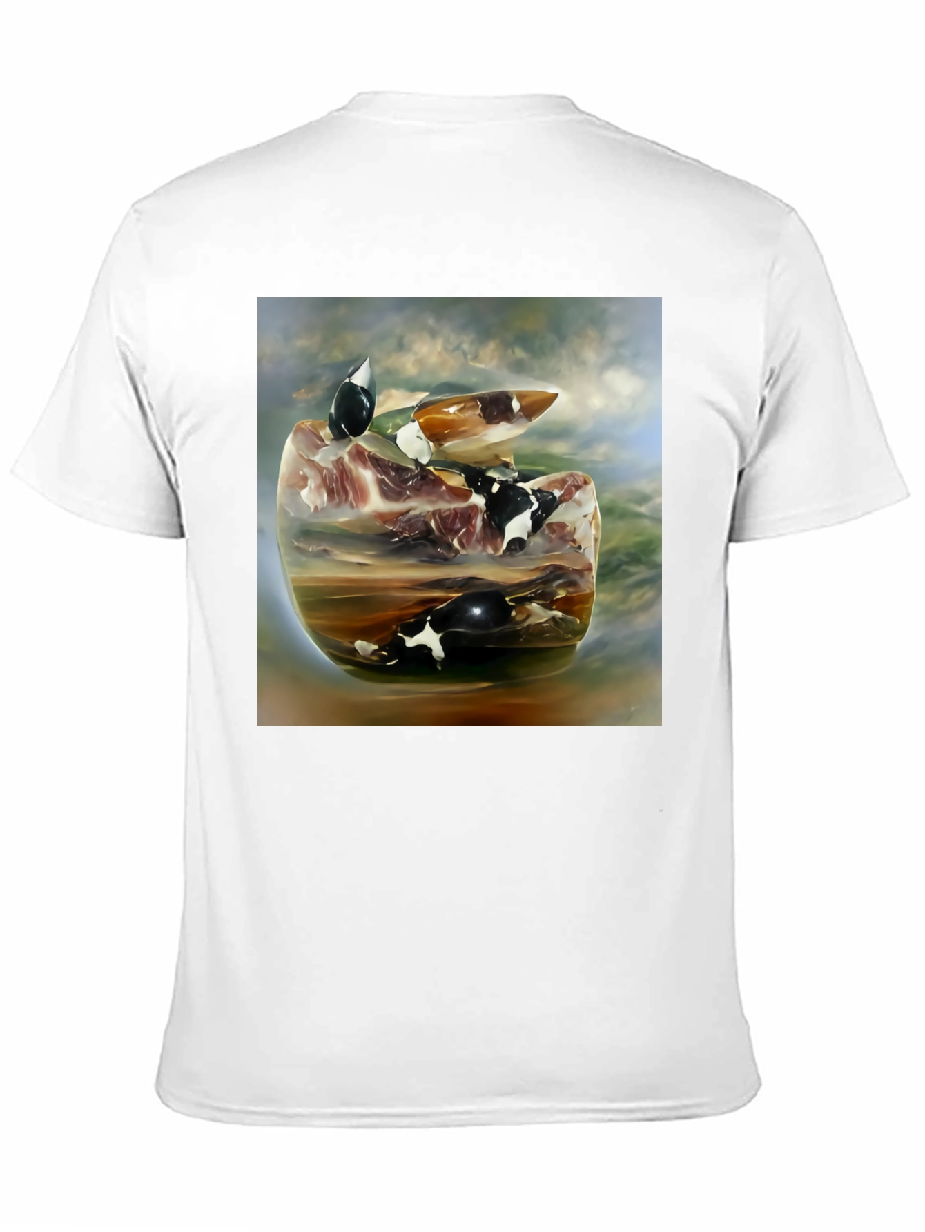 Surreal Cow Art Graphic Black Tee Shirt