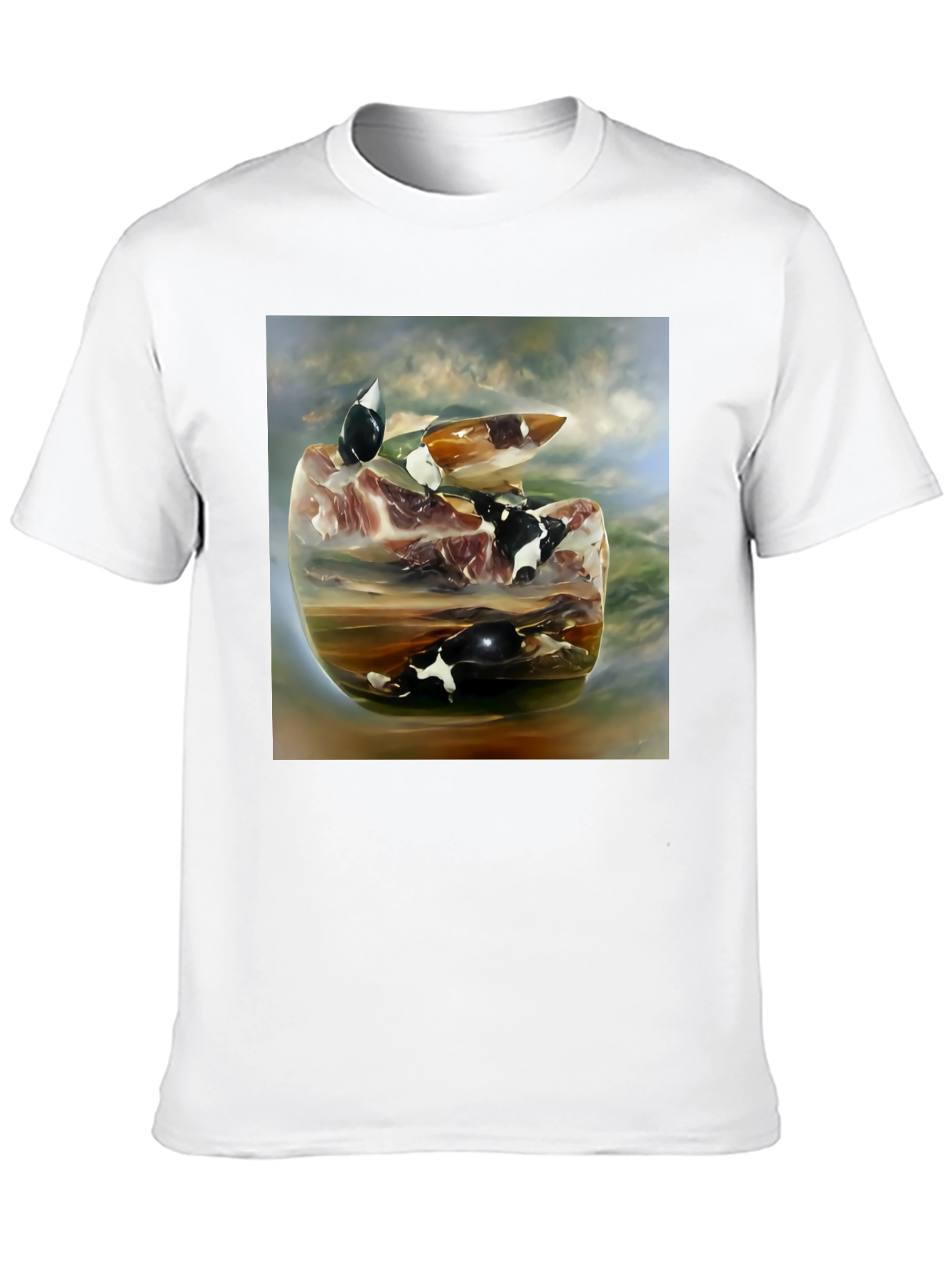 Surreal Cow Art Graphic Black Tee Shirt