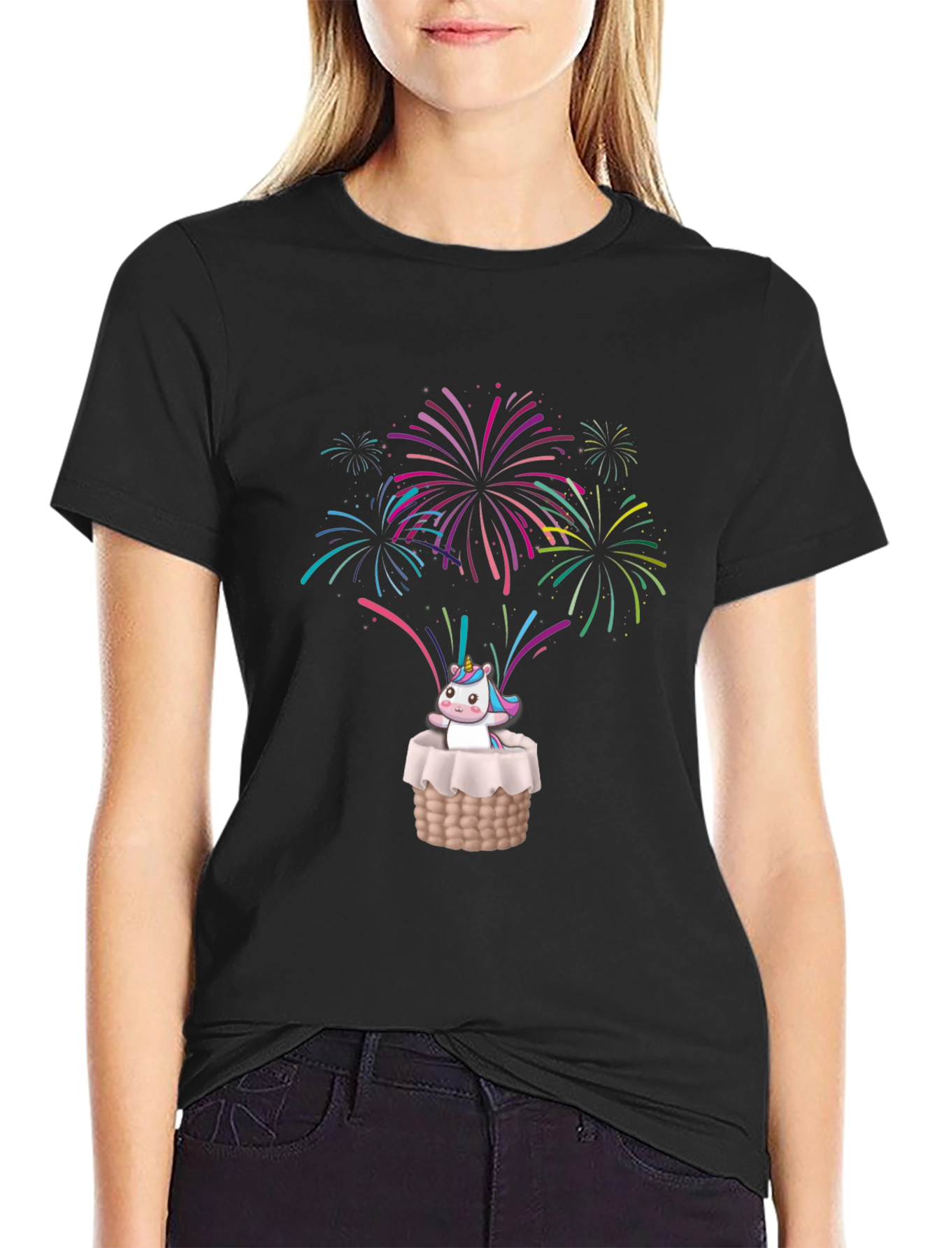 Unicorn in Basket Fireworks T-Shirt