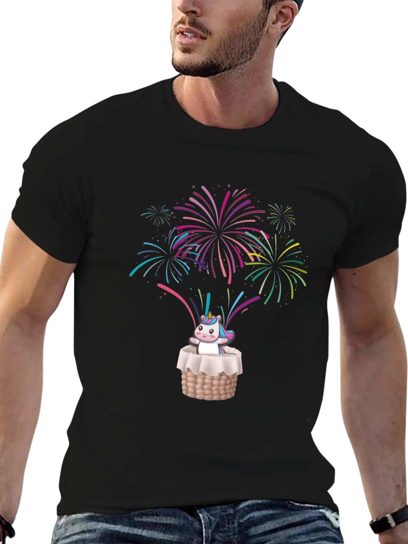 Unicorn in Basket Fireworks T-Shirt