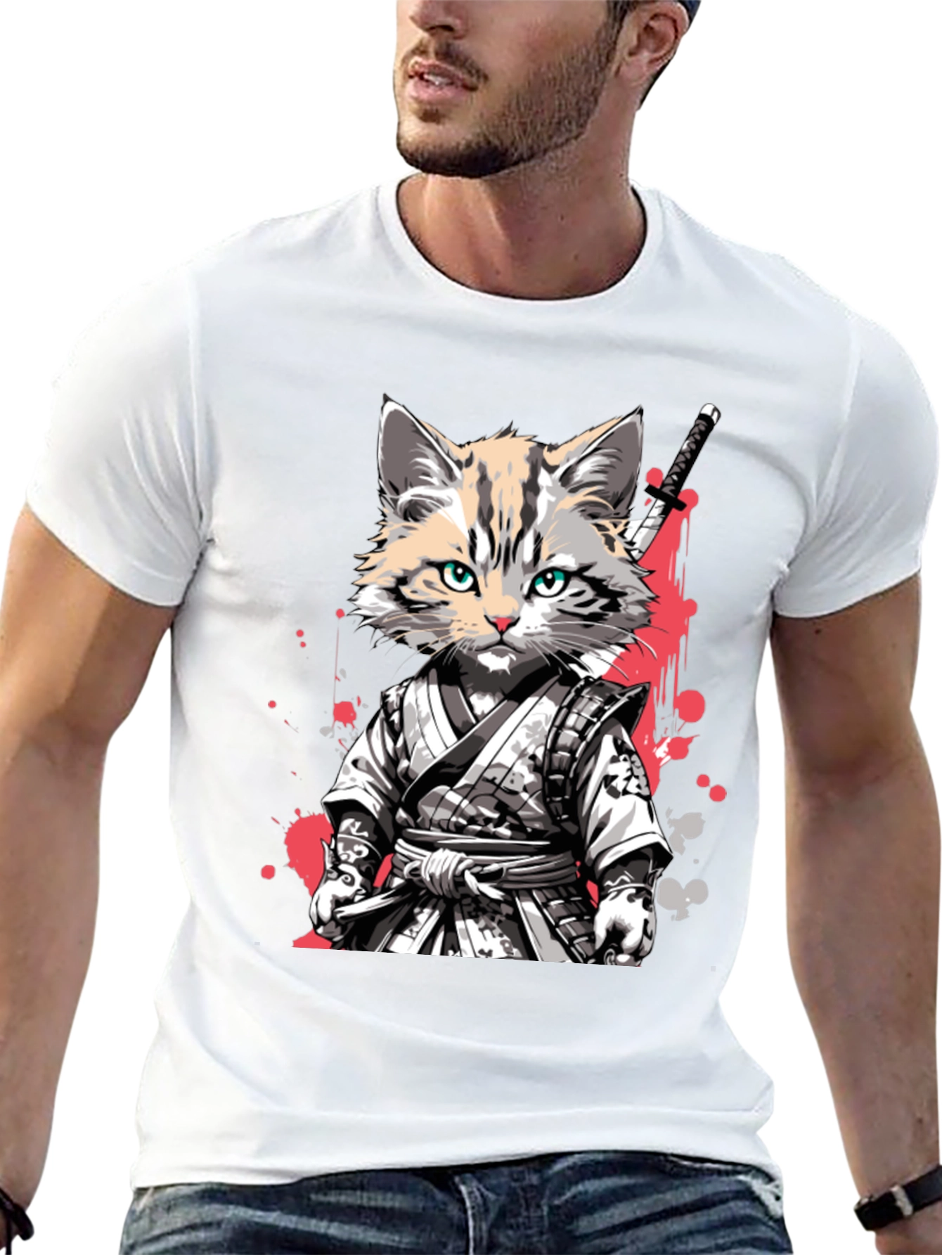 Samurai Cat T-Shirt - Unique Graphic Tee
