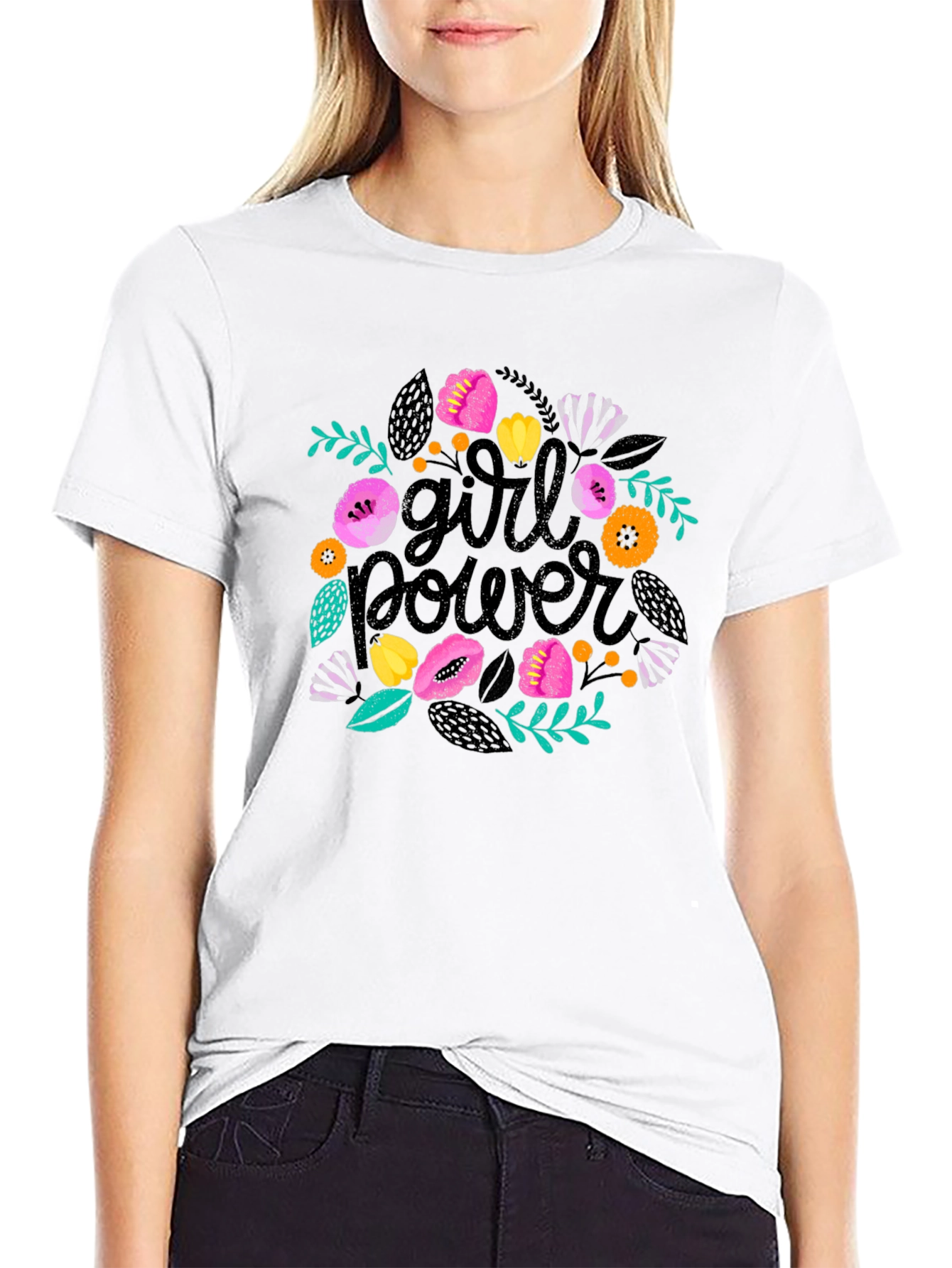 Girl Power Floral Tee - Empowering Womens T-Shirt