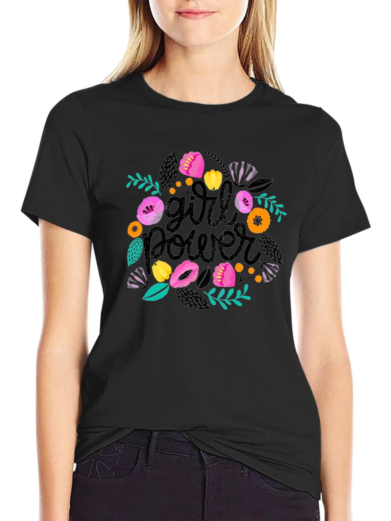 Girl Power Floral Tee - Empowering Womens T-Shirt