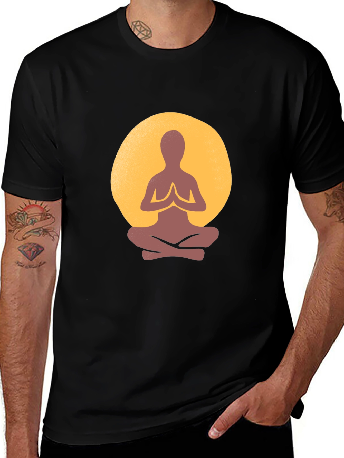 Zen Meditation Graphic Tee - Black Cotton Blend