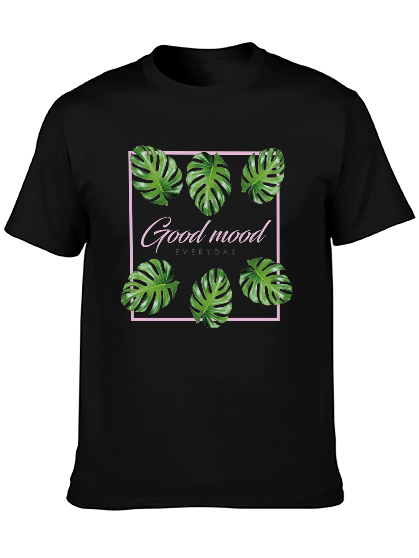 Good Mood Monstera Leaf Graphic Tee - Black