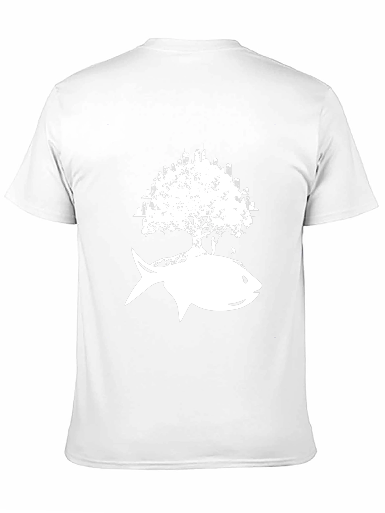 Urban Fish Tree Graphic Tee - Black Cotton T-Shirt