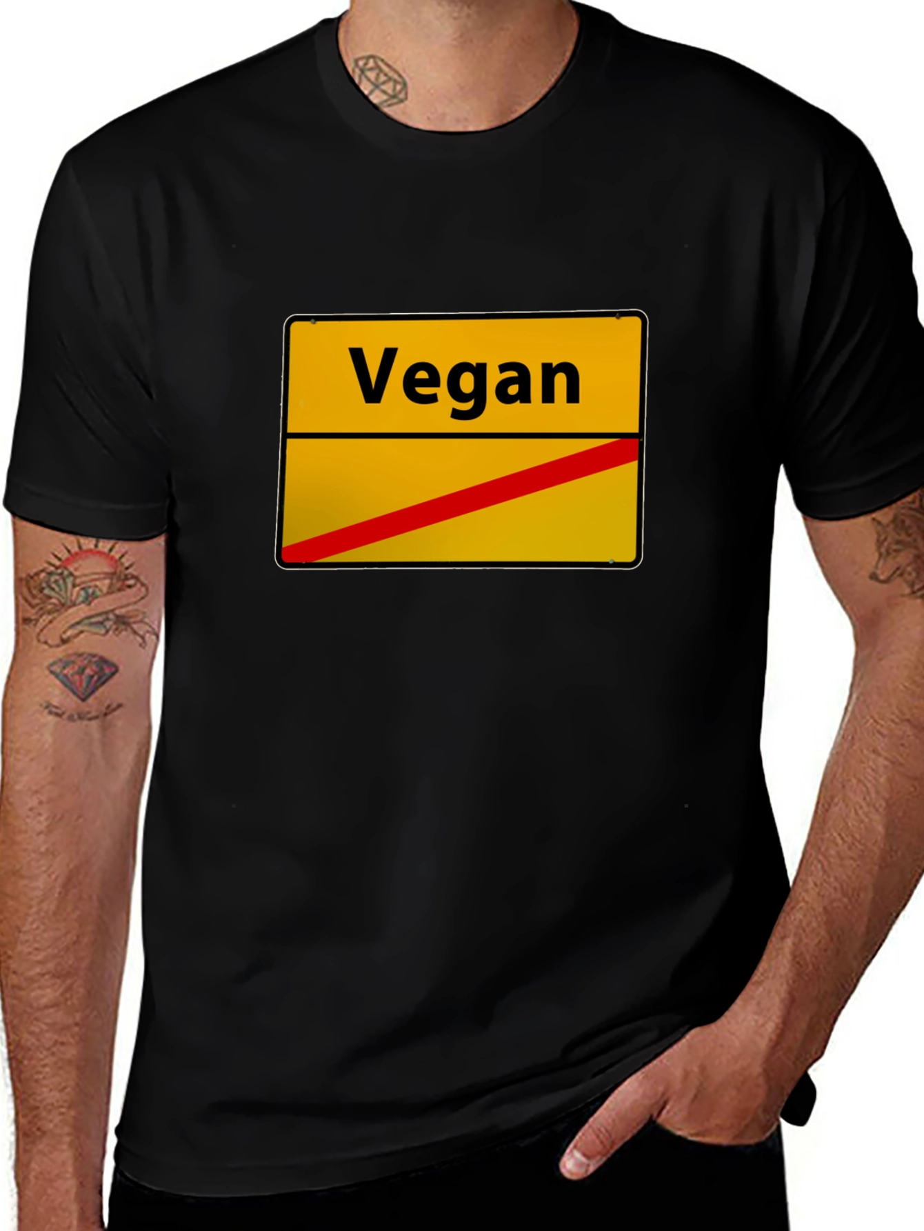 Vegan Street Sign Black T-Shirt - Unisex
