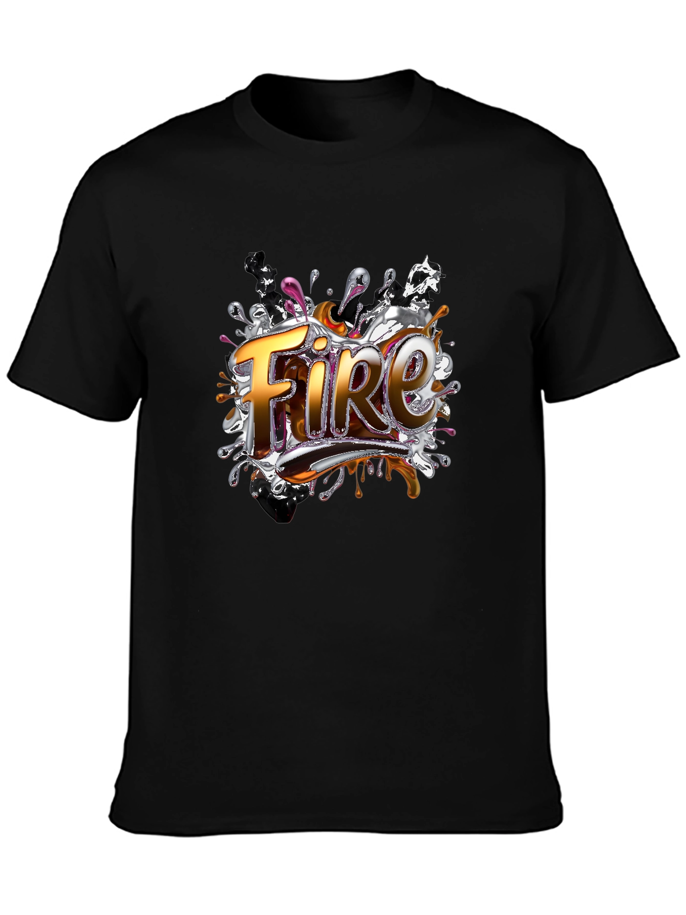 Fire Graphic Print Black T-Shirt
