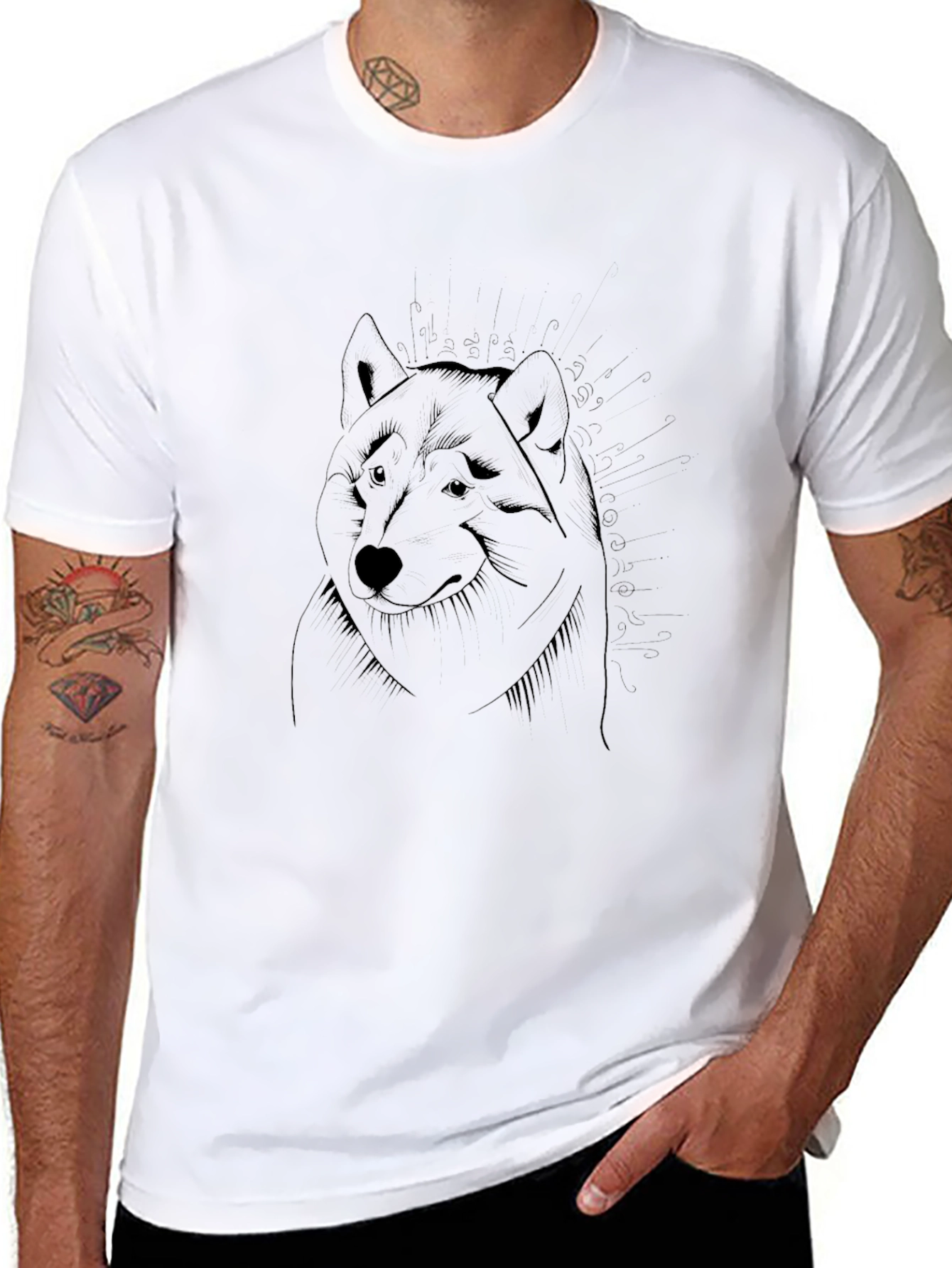 Black T-Shirt with Wolf Graphic