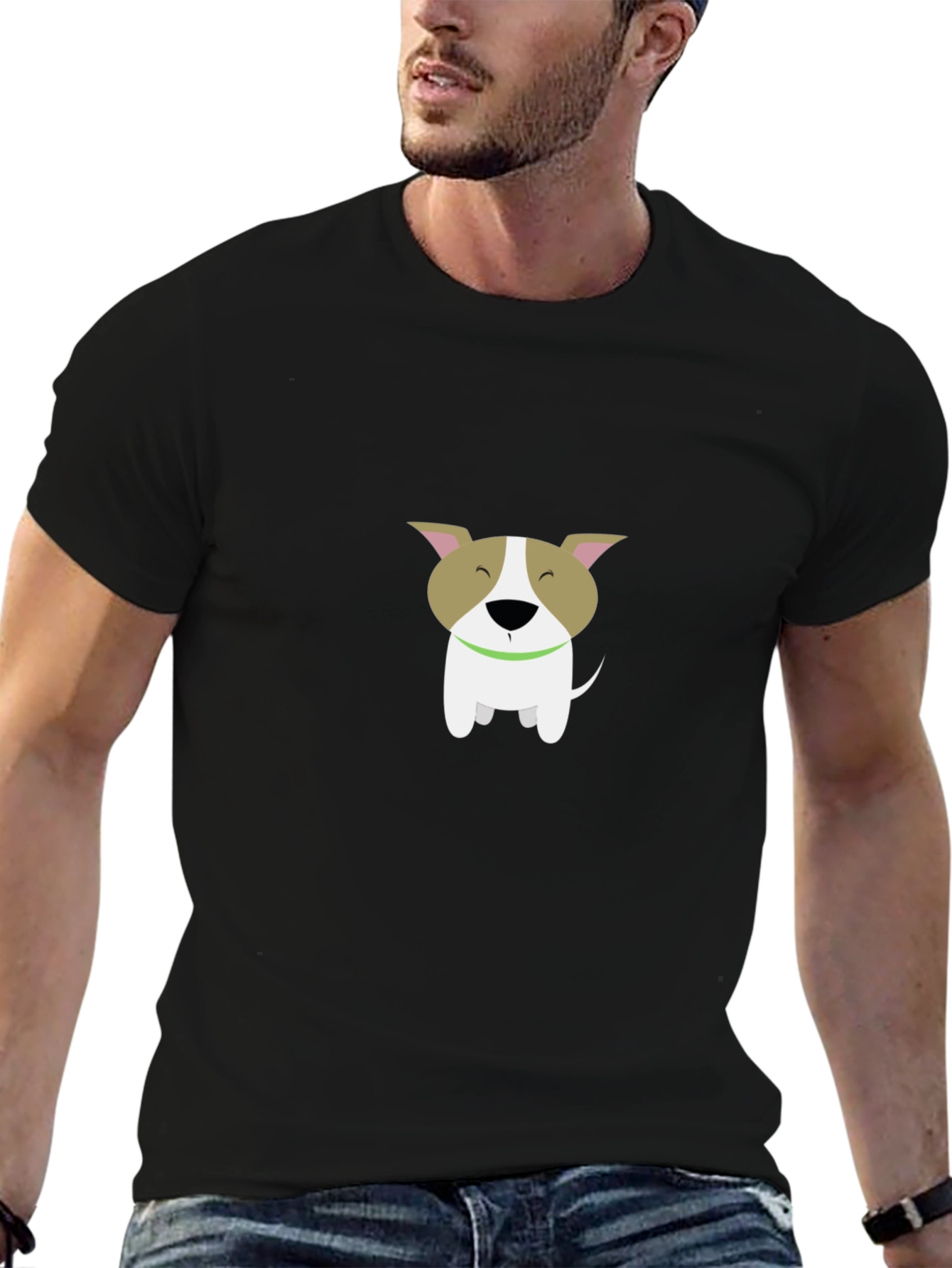 Cute Dog Graphic Black T-Shirt - Mens Casual Tee