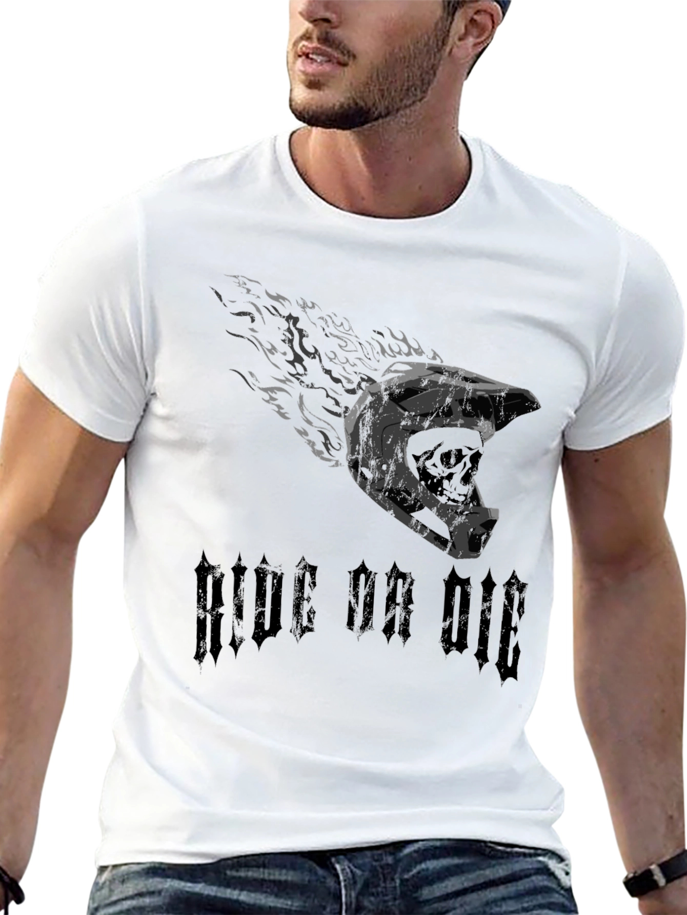 Ride or Die Skull Helmet Graphic Tee