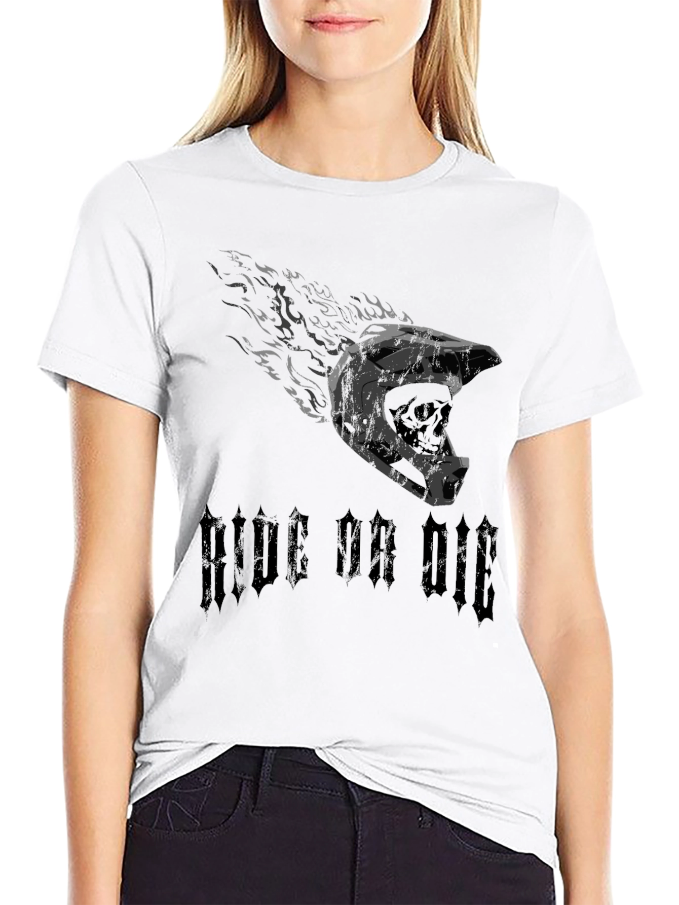 Ride or Die Skull Helmet Graphic Tee