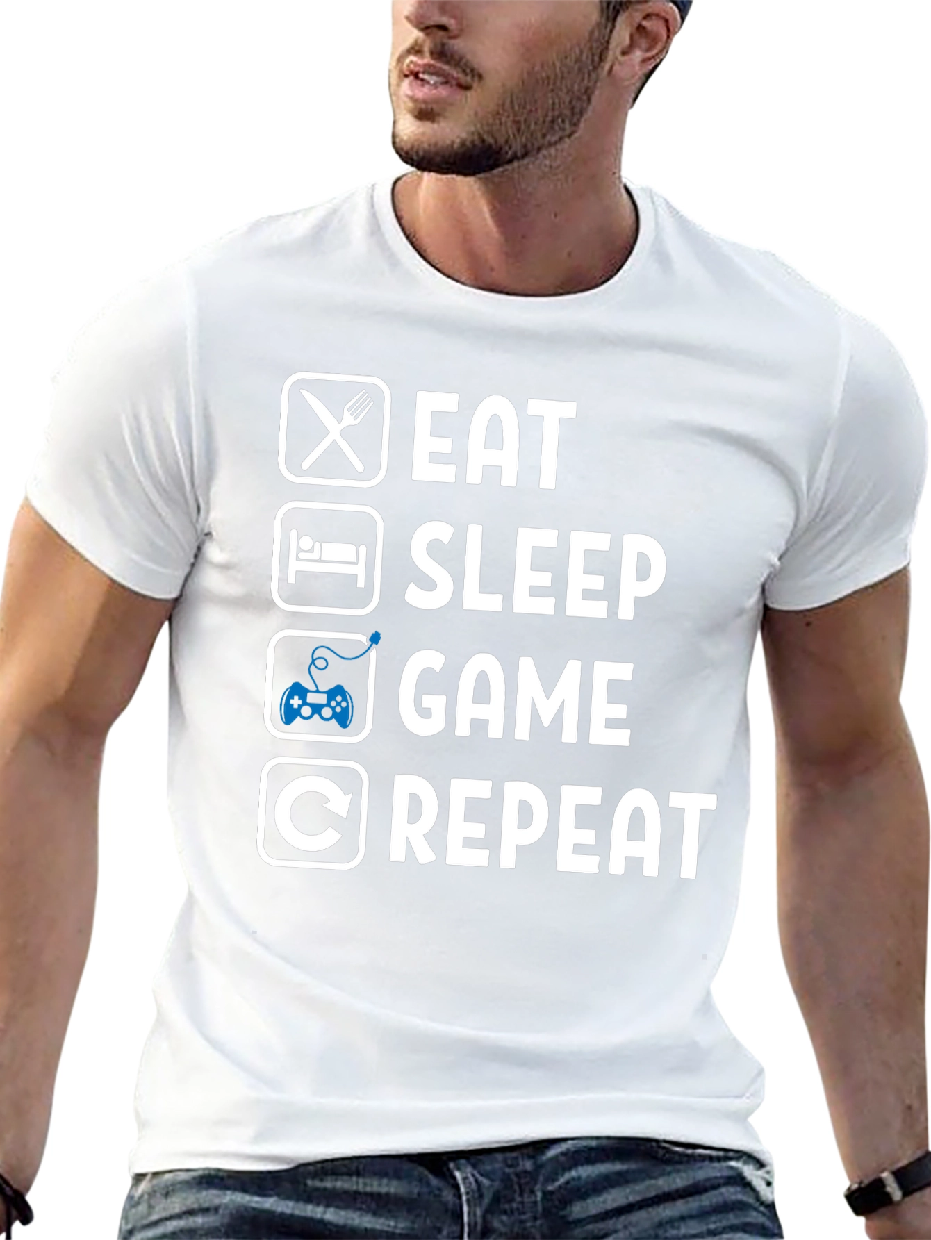 Eat Sleep Game Repeat Black T-Shirt - Gamer Lifestyle