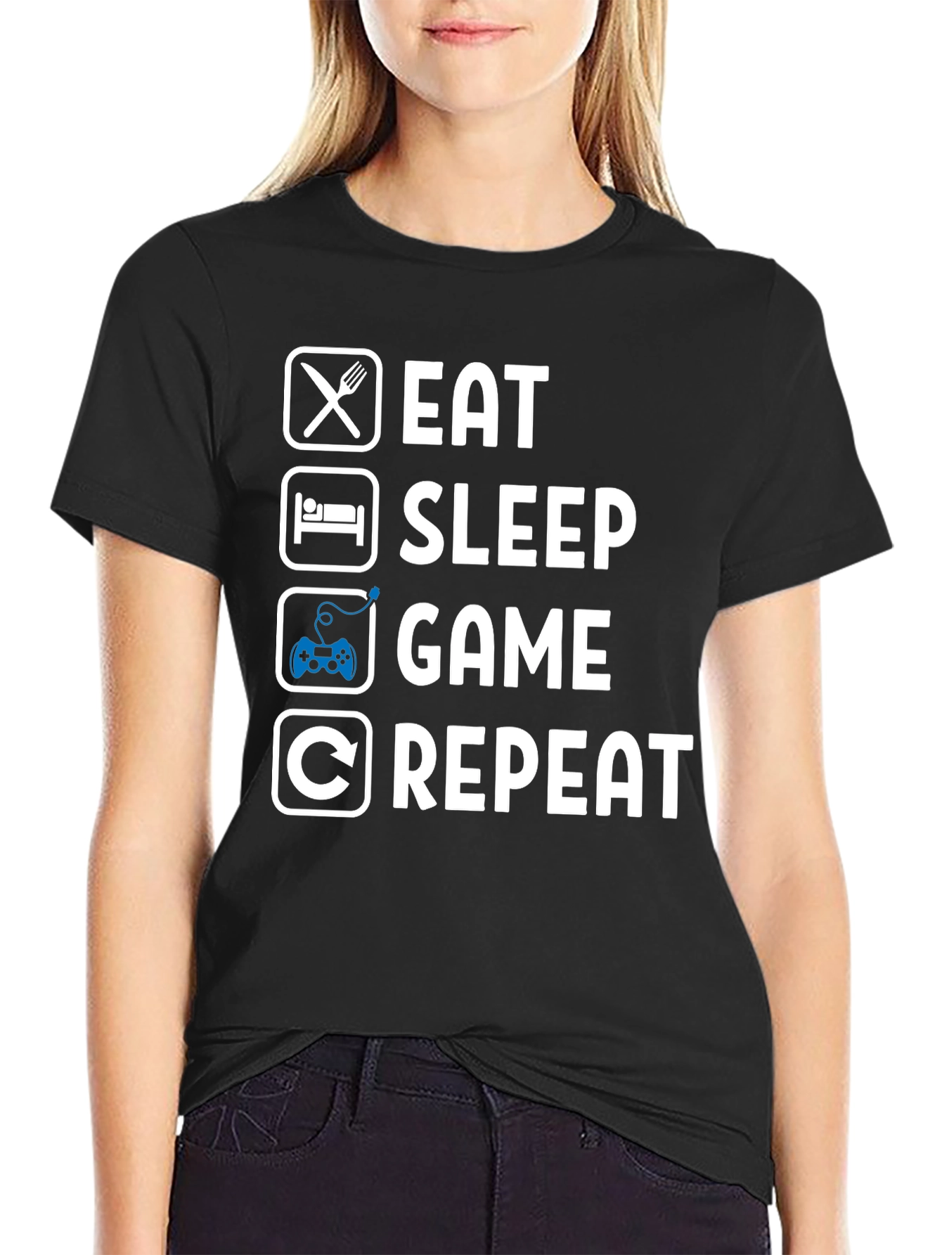 Eat Sleep Game Repeat Black T-Shirt - Gamer Lifestyle