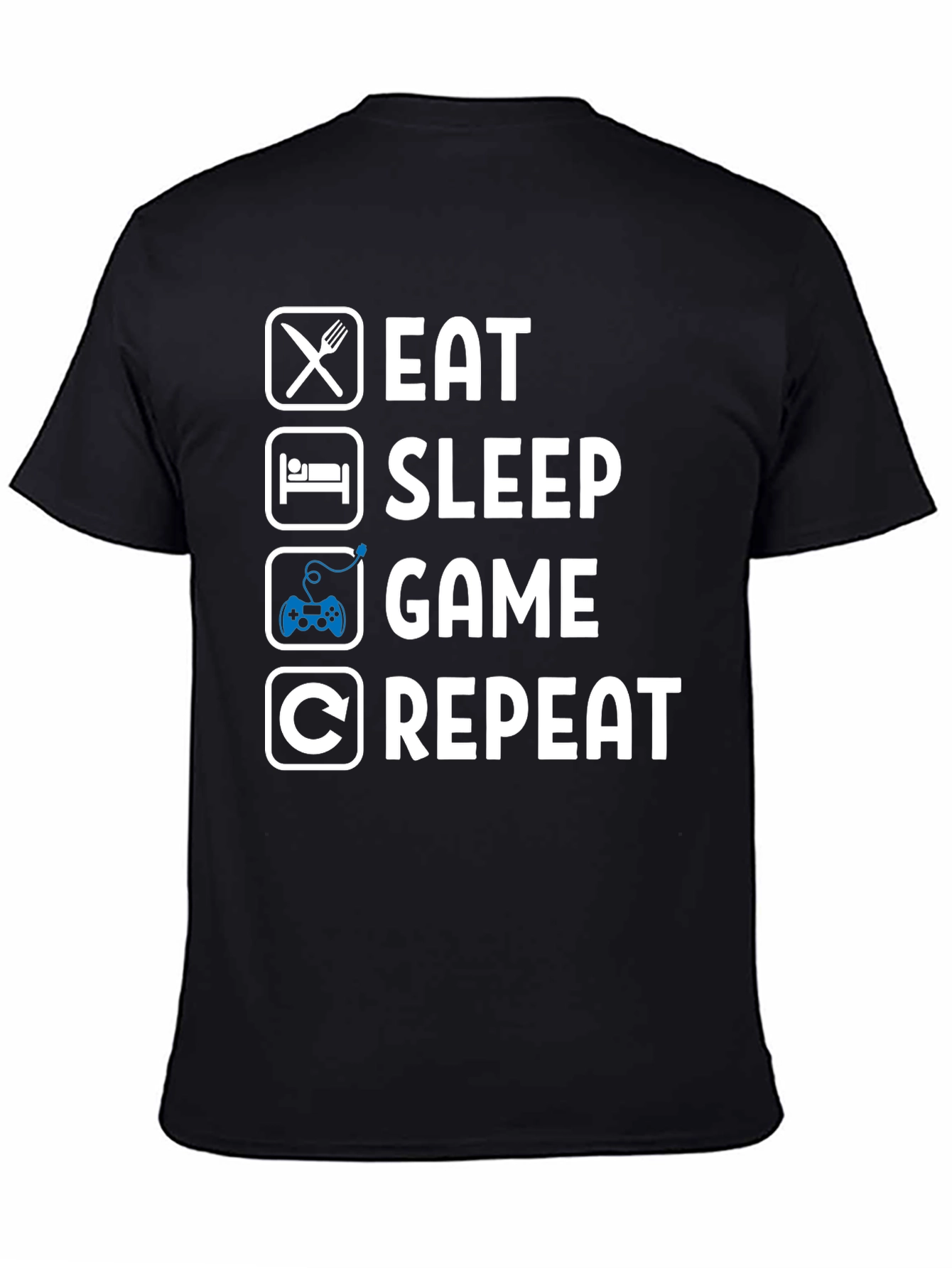 Eat Sleep Game Repeat Black T-Shirt - Gamer Lifestyle